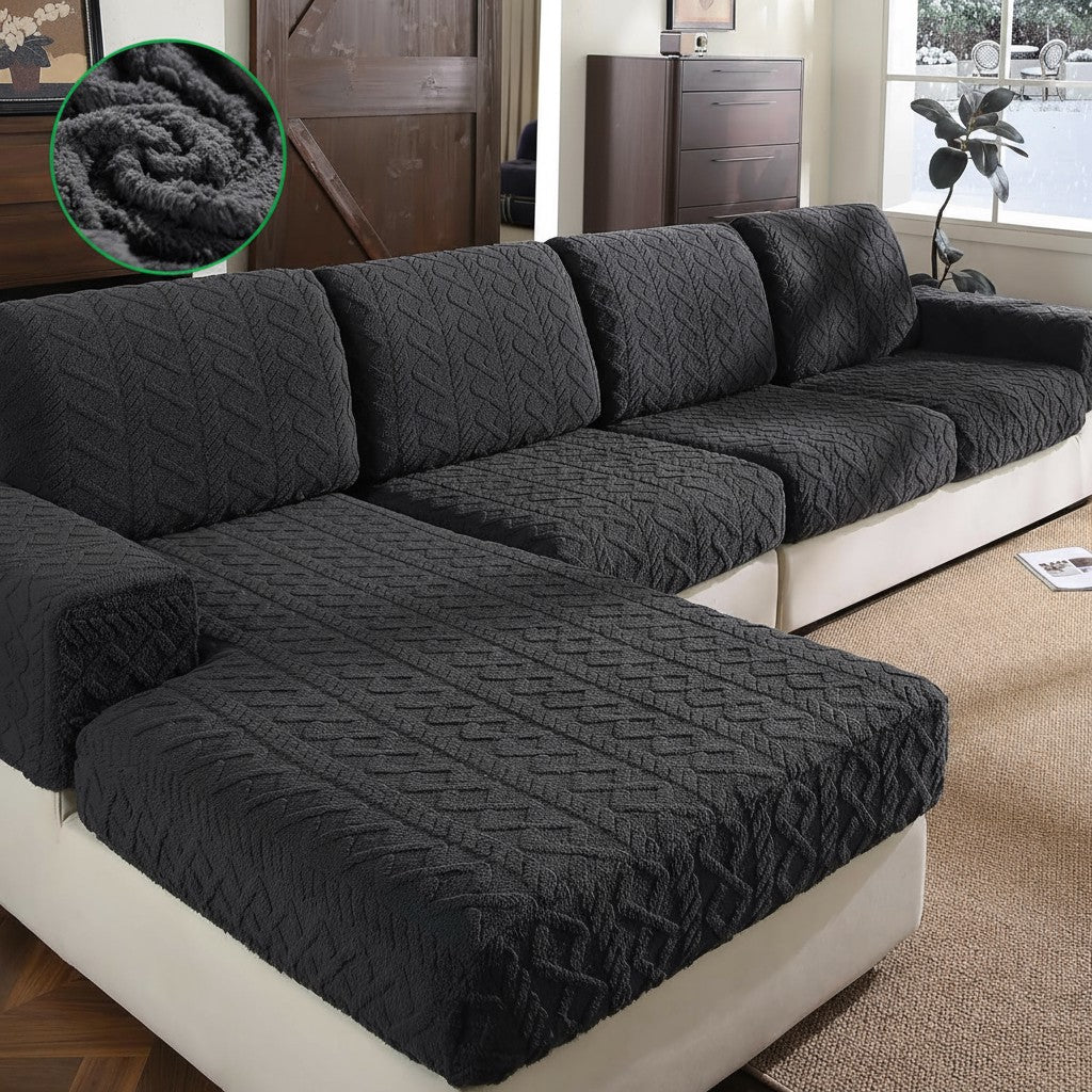 Anti Slip Polar Fleece L Shaped Sectional Cushion Sofa Couch Cover