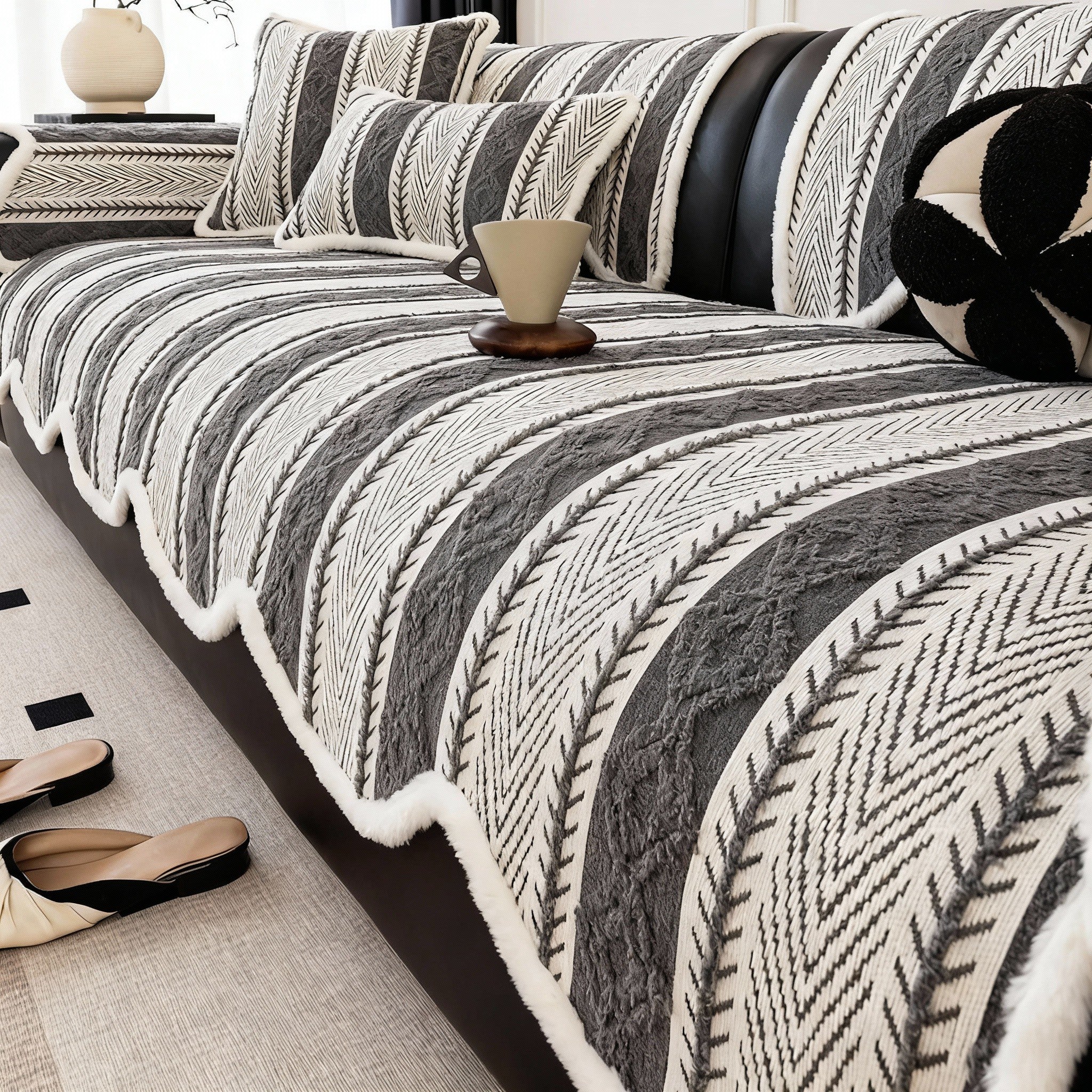 Elegant Chenille Anti Slip Stripe Sofa Couch Cover