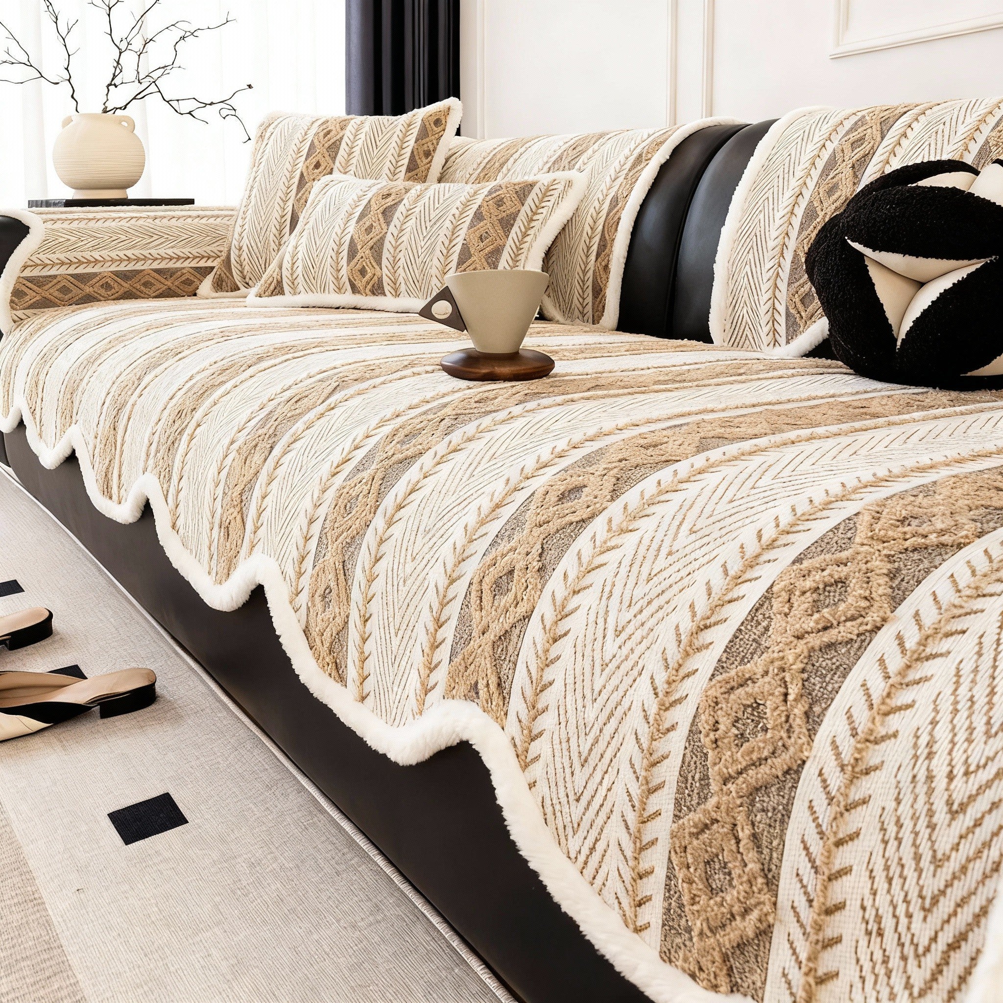 Elegant Chenille Anti Slip Stripe Sofa Couch Cover