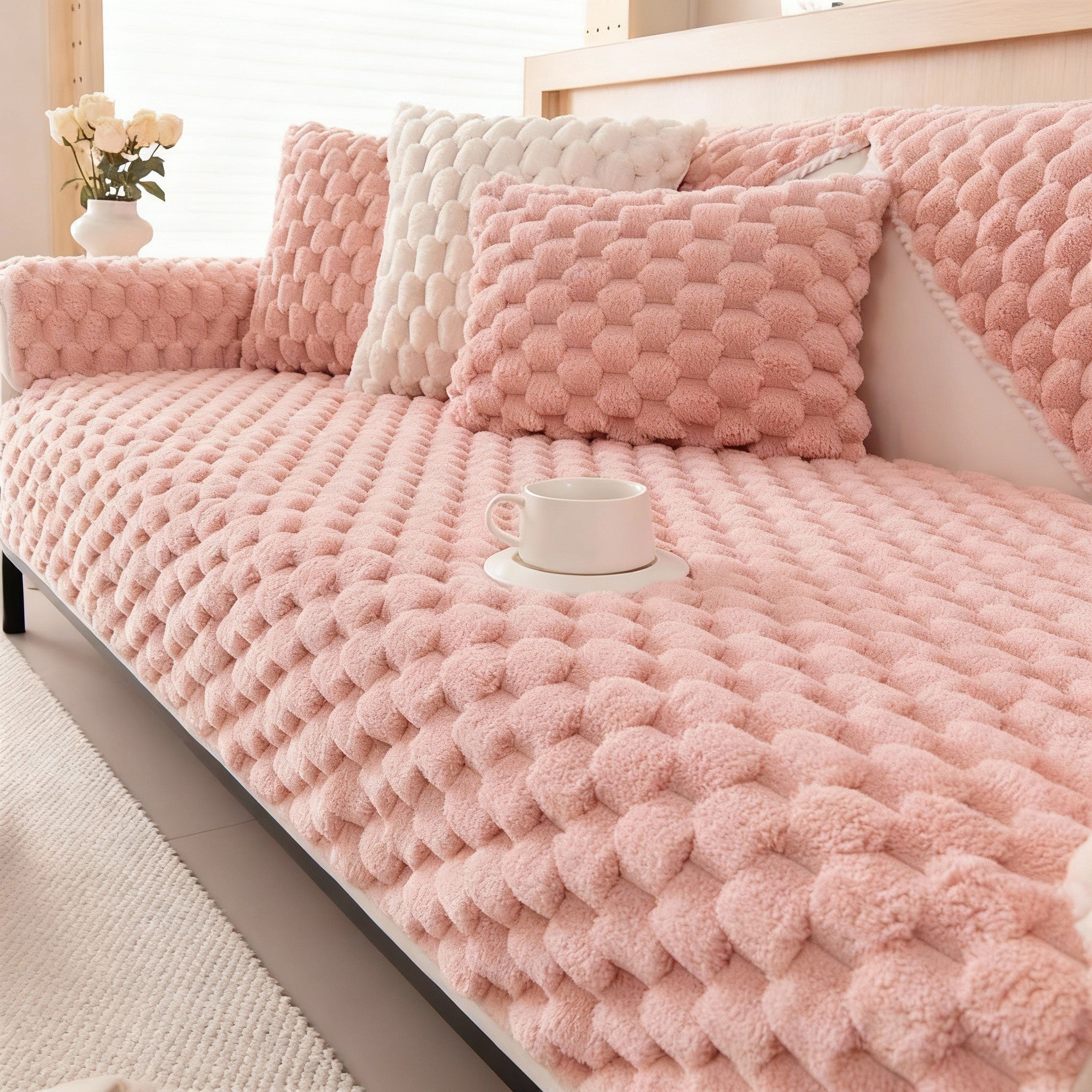 Non Slip Plush Rabbit Mat Couch Sofa Cover
