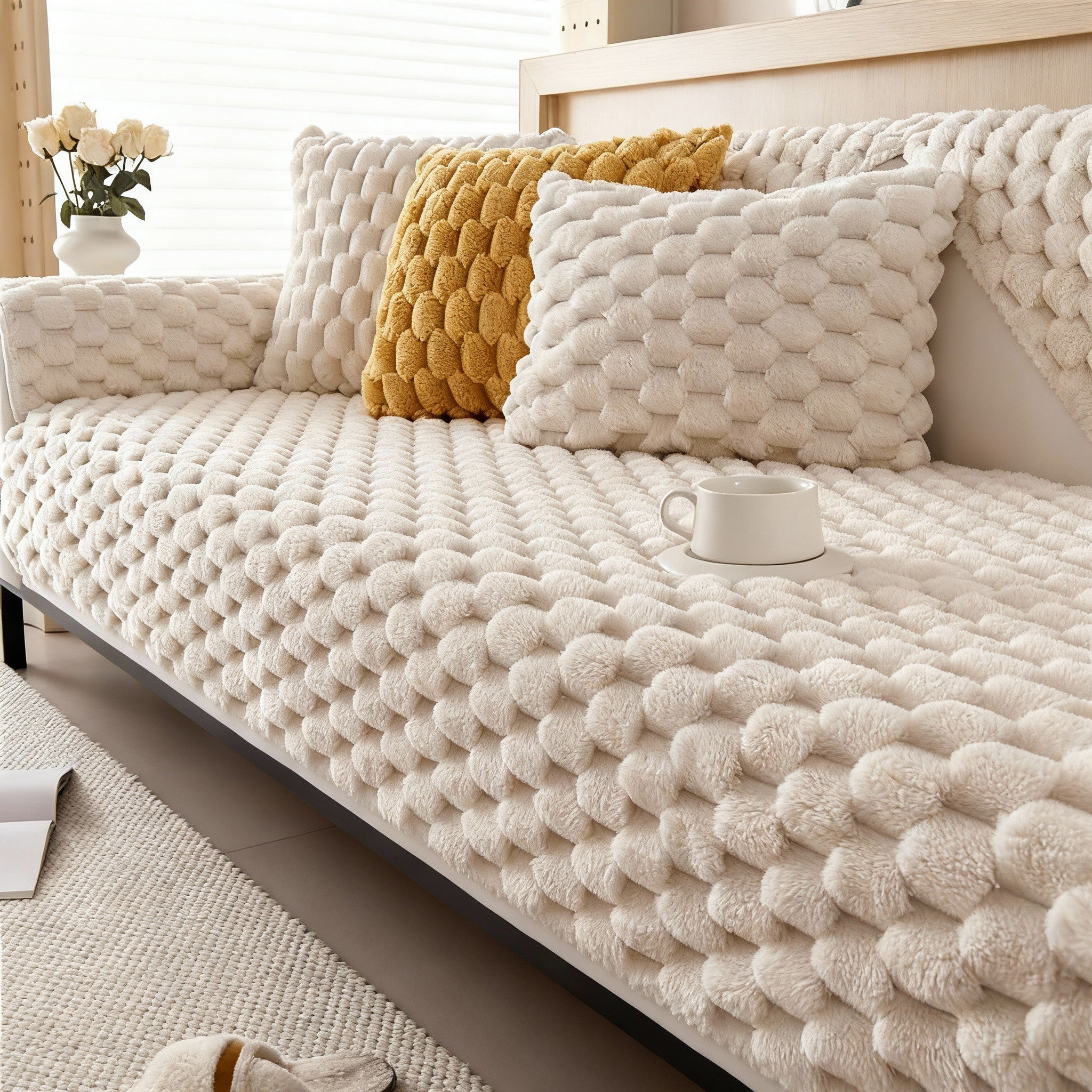 Non Slip Plush Rabbit Mat Couch Sofa Cover