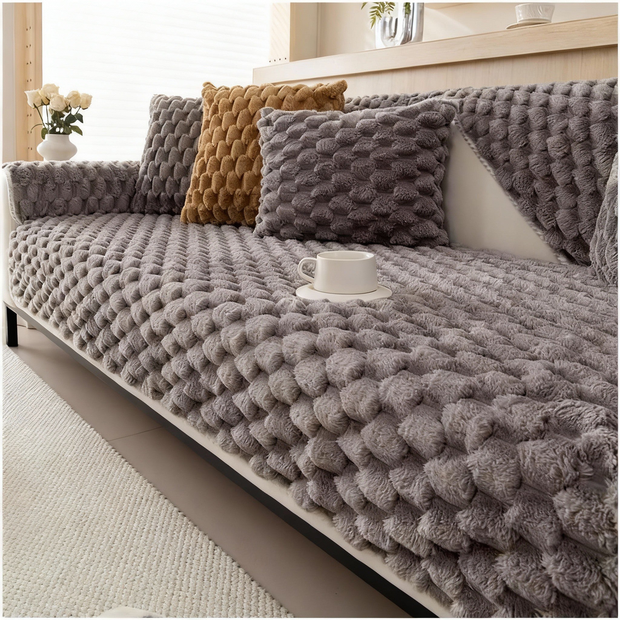 Non Slip Plush Rabbit Mat Couch Sofa Cover