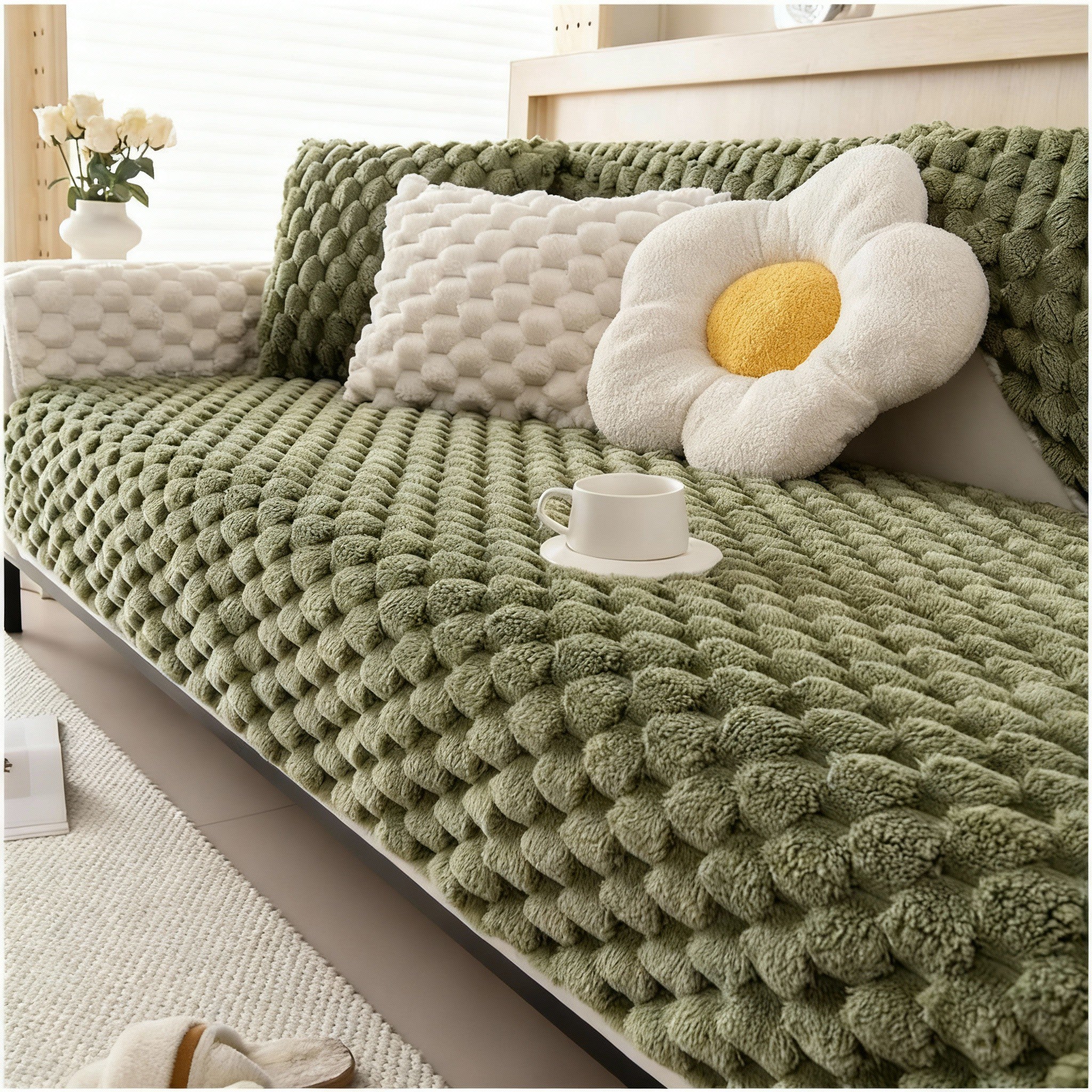Non Slip Plush Rabbit Mat Couch Sofa Cover