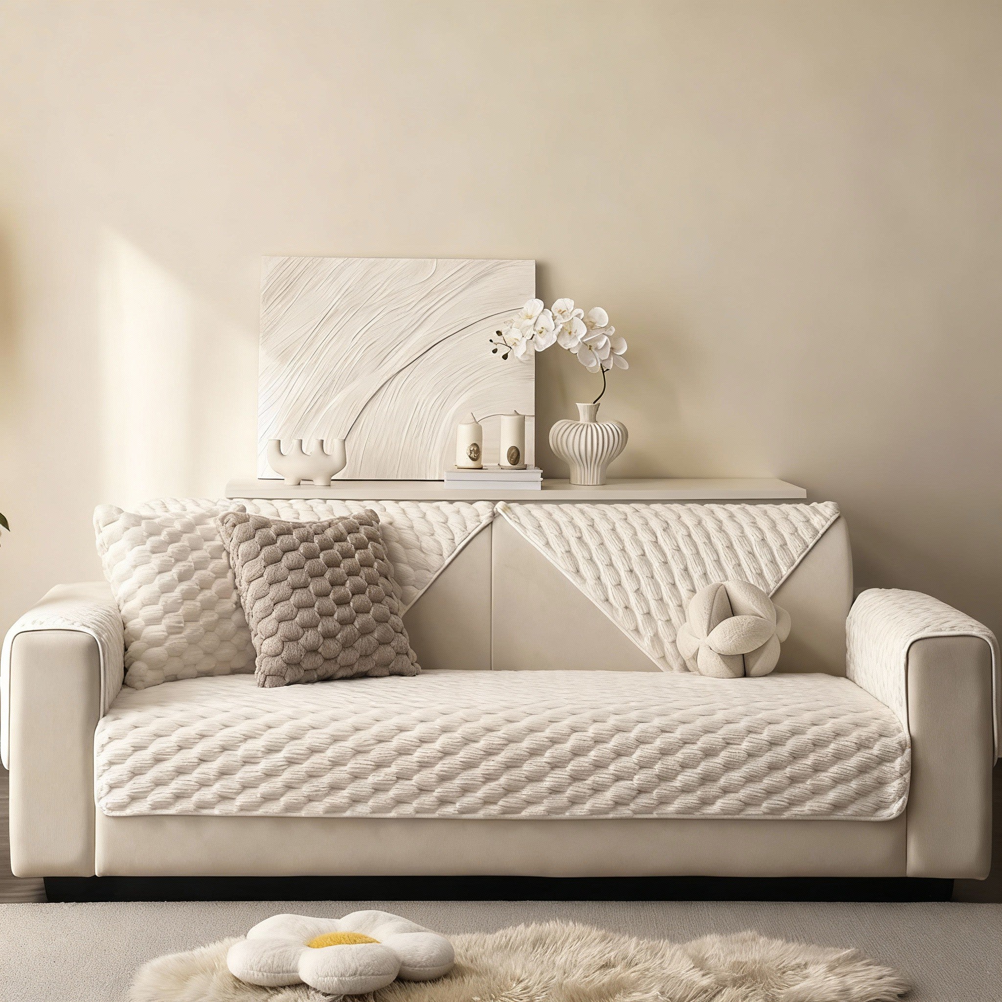 Non Slip Plush Rabbit Mat Couch Sofa Cover