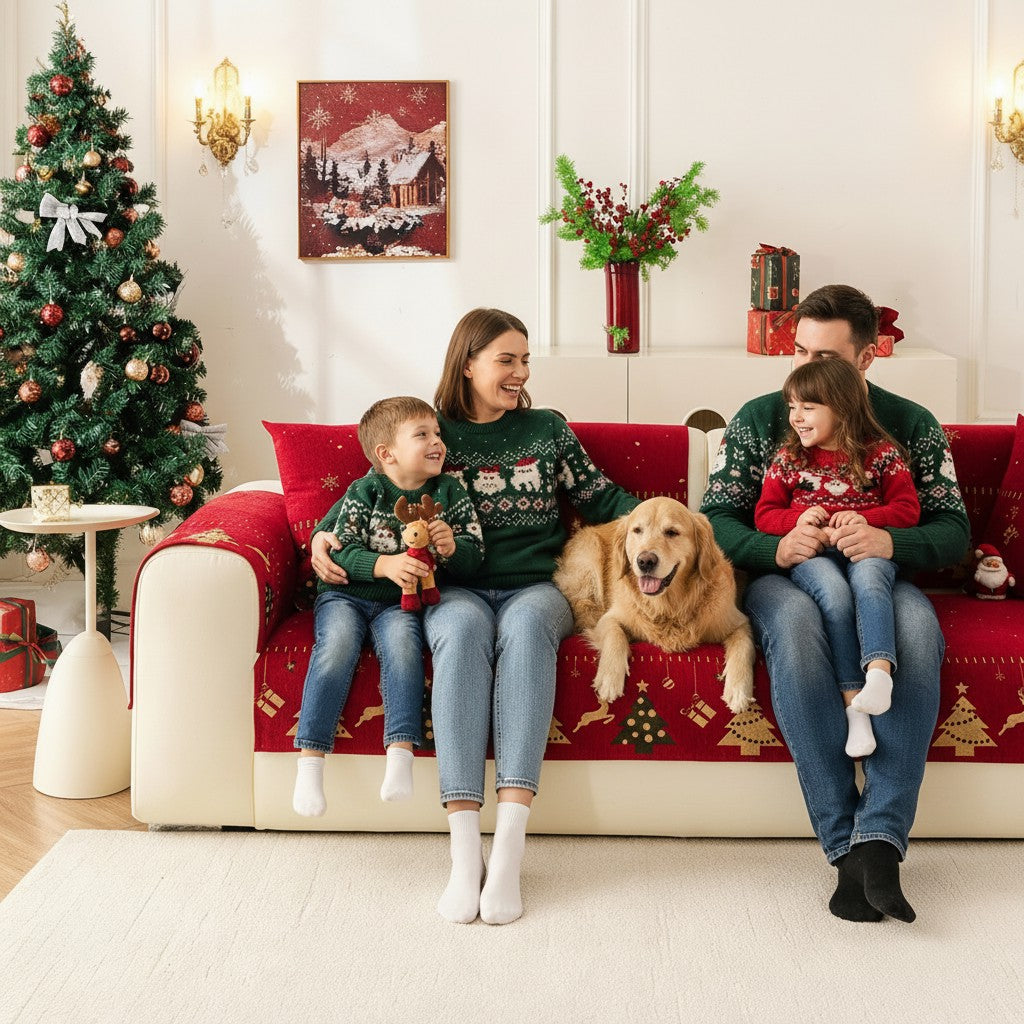 Christmas Chenille Non Slip Sofa Couch Cover
