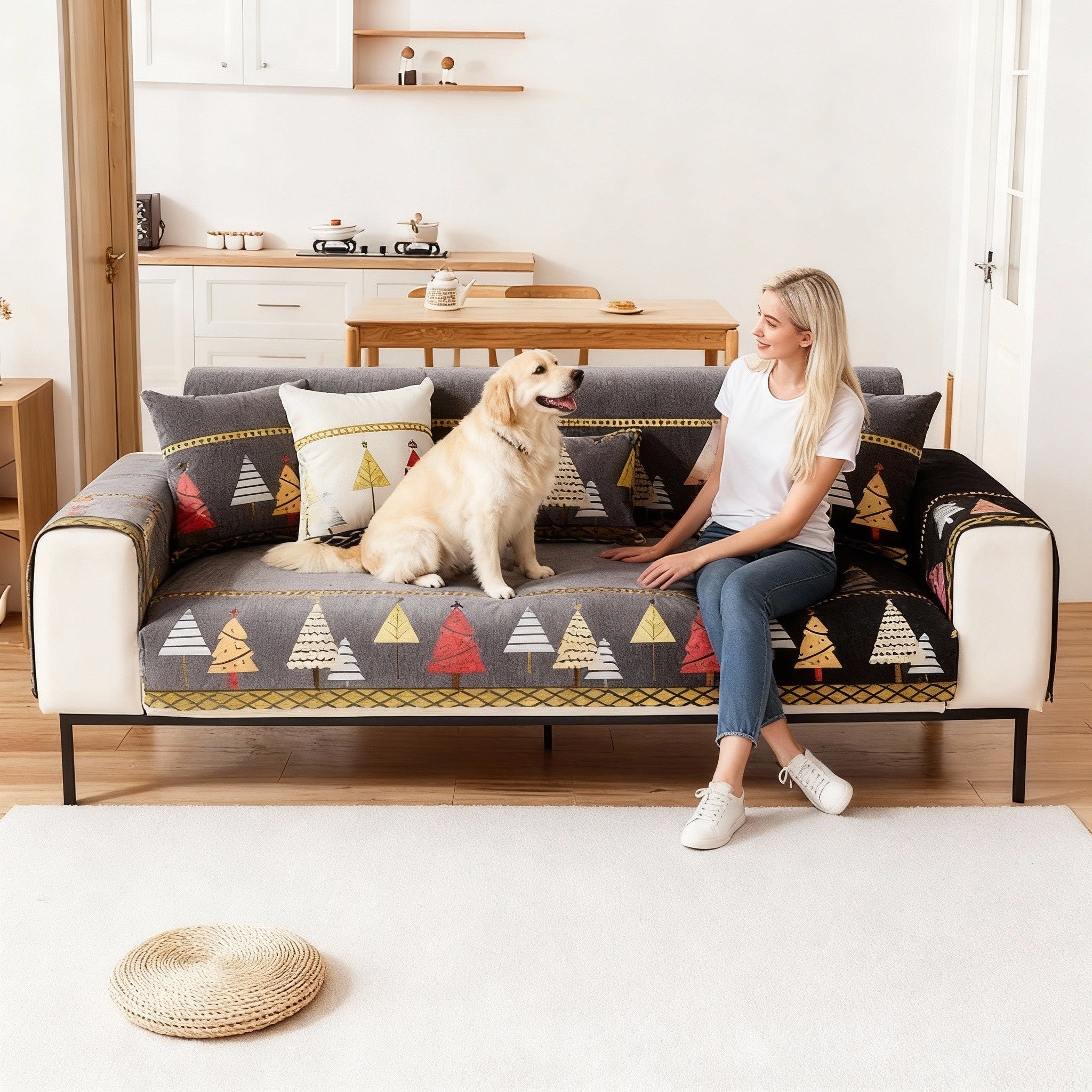 Chenille Christmas Non Slip Sofa Couch Cover