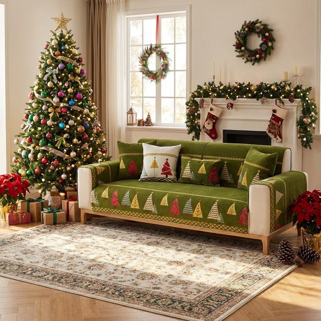 Chenille Christmas Non Slip Sofa Couch Cover