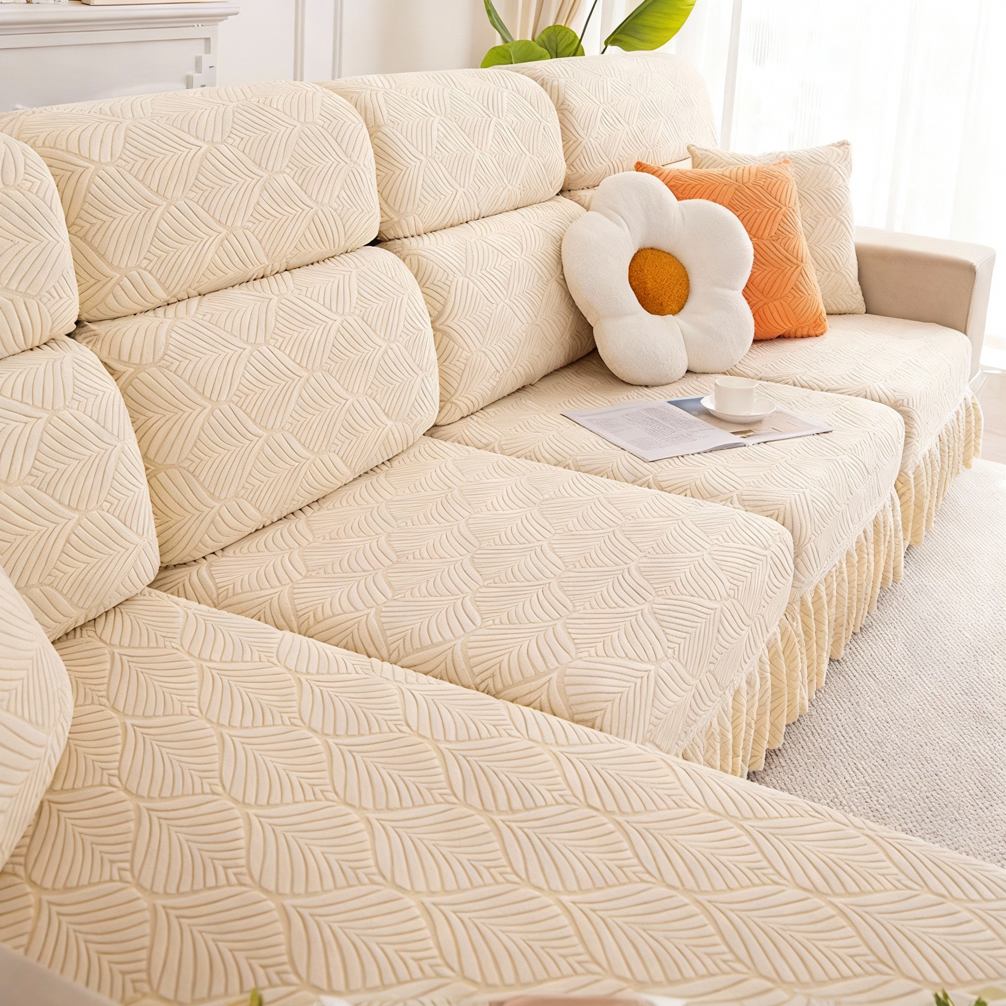Jacquard Anti-Slip L Shaped Skirt Cushion Sofa Couch Cover