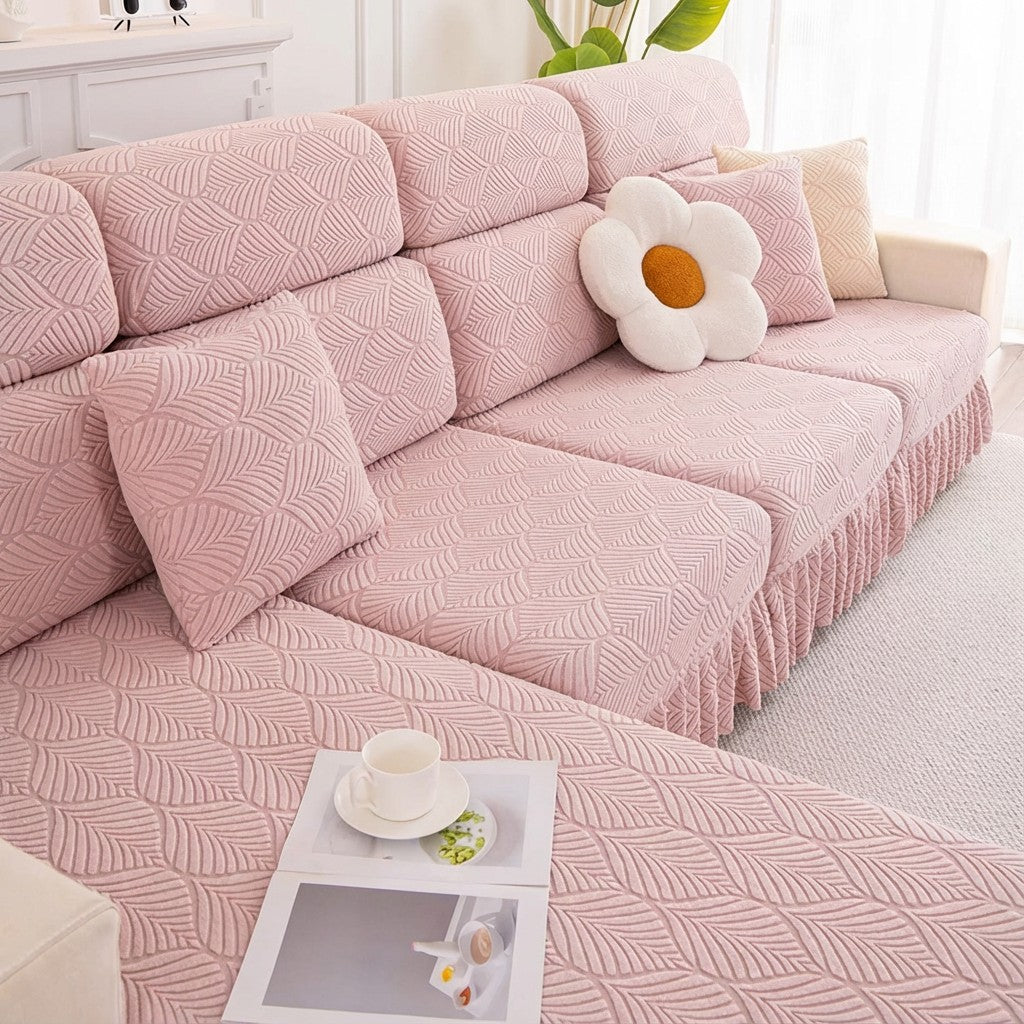 Jacquard Anti-Slip L Shaped Skirt Cushion Sofa Couch Cover