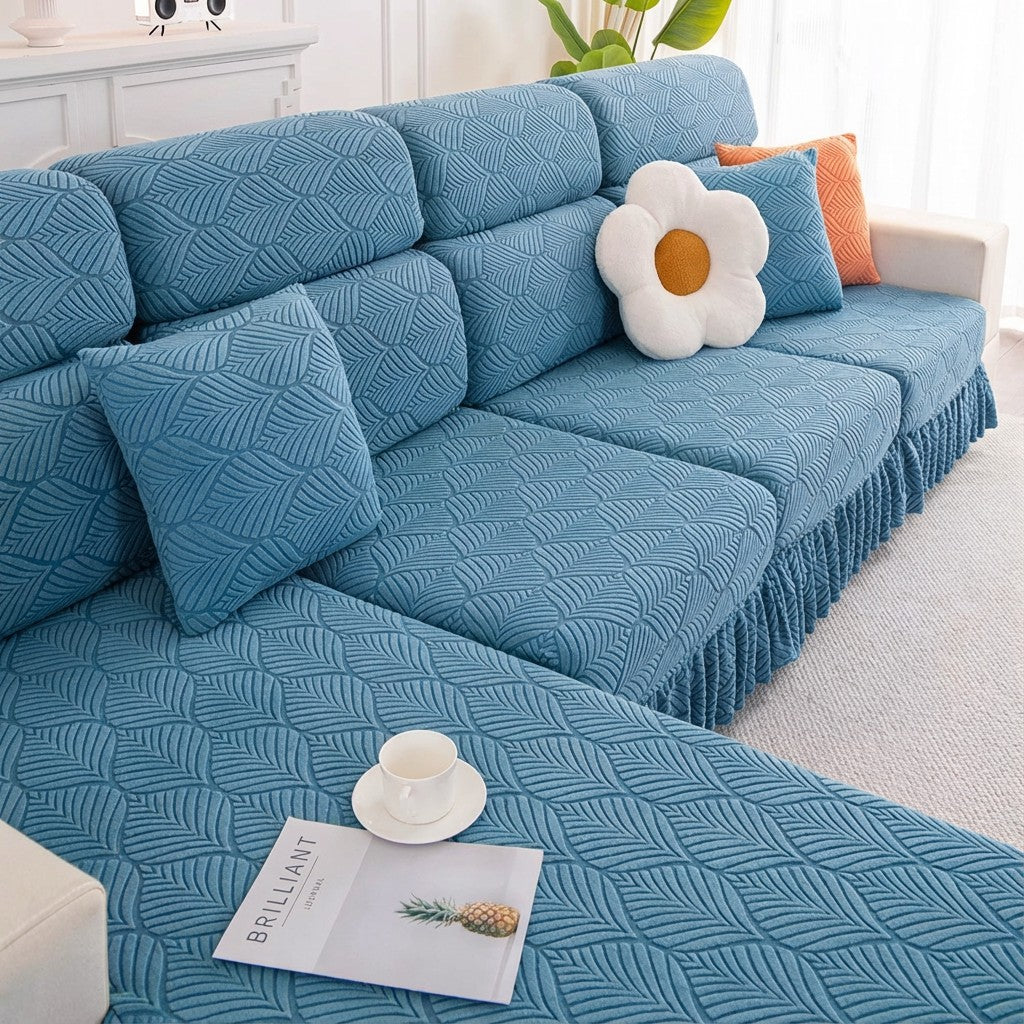 Jacquard Anti-Slip L Shaped Skirt Cushion Sofa Couch Cover