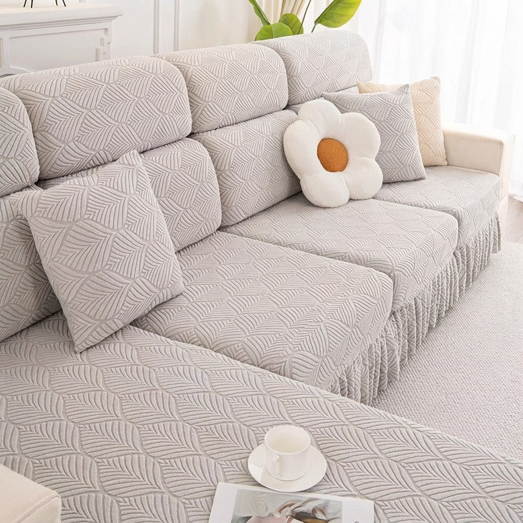 Jacquard Anti-Slip L Shaped Skirt Cushion Sofa Couch Cover