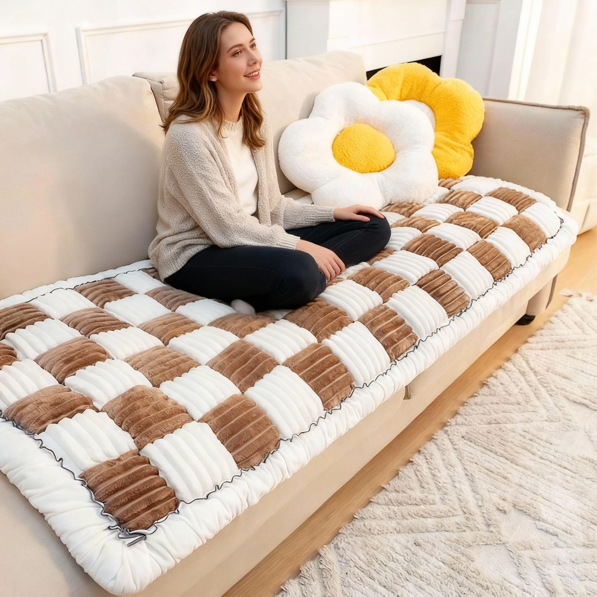 Non Slip Plaid Fuzzy Pet Dog Mat Bed Couch Cover