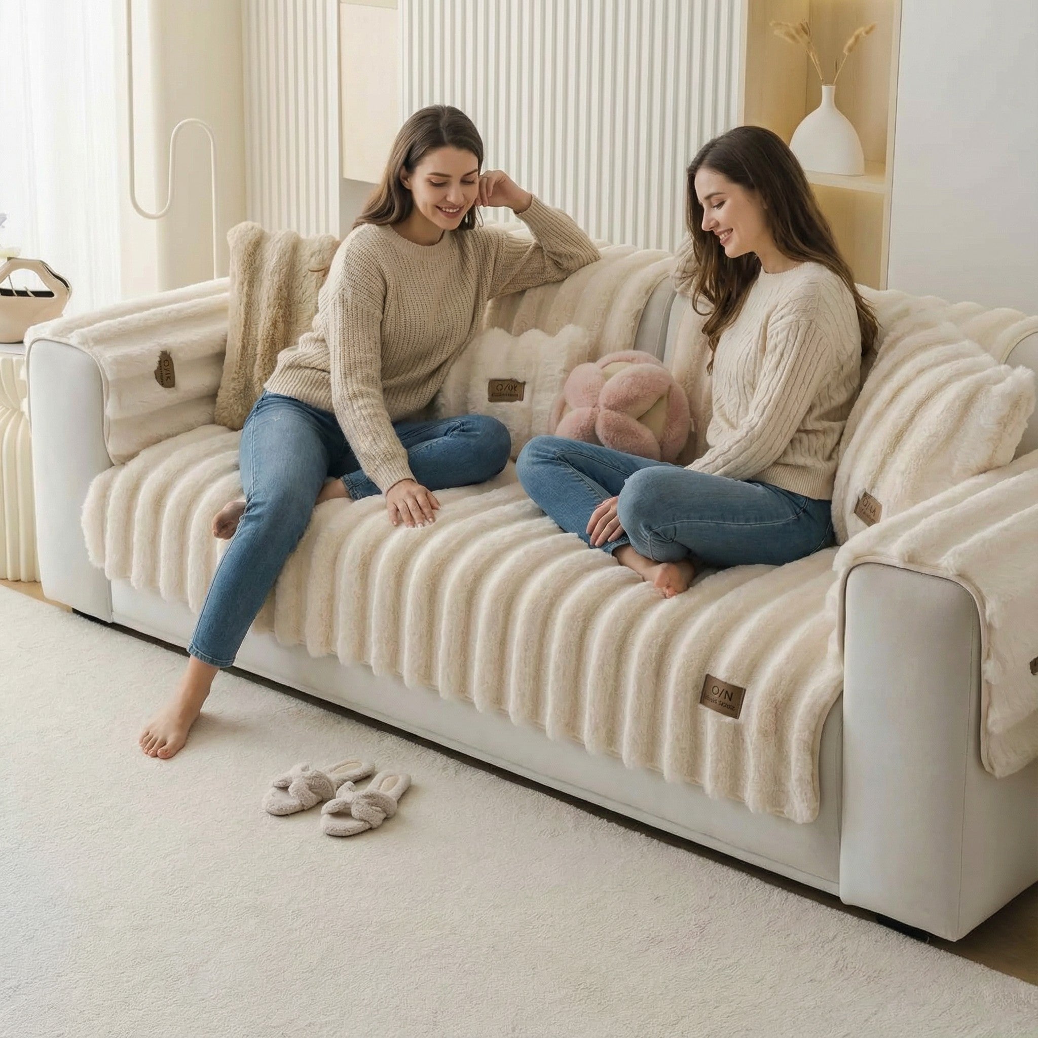 Non Slip Plush Fur Plush Fuzzy Rabbit Mat Couch Sofa Cover