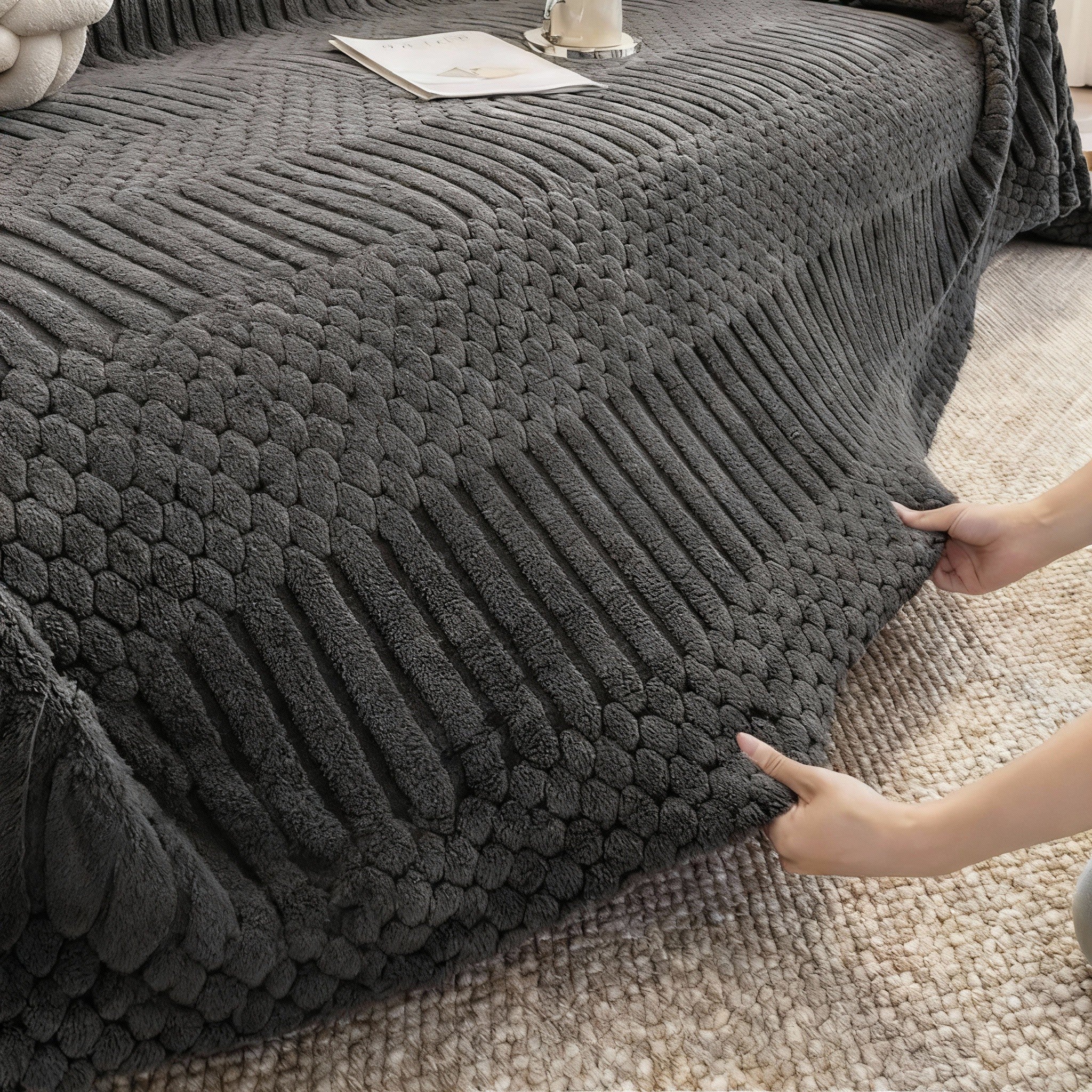 Non Slip Casual Fuzzy Plush Sofa Couch Cover