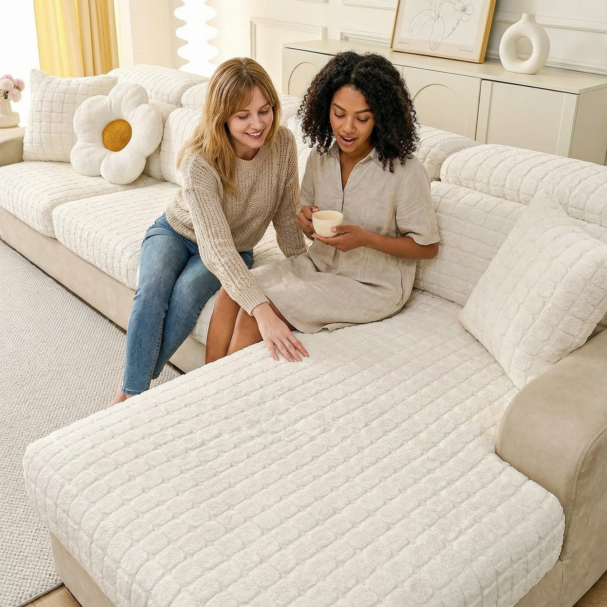L Shaped Sectional Jacquard Fleece Cushion Sofa Couch Cover