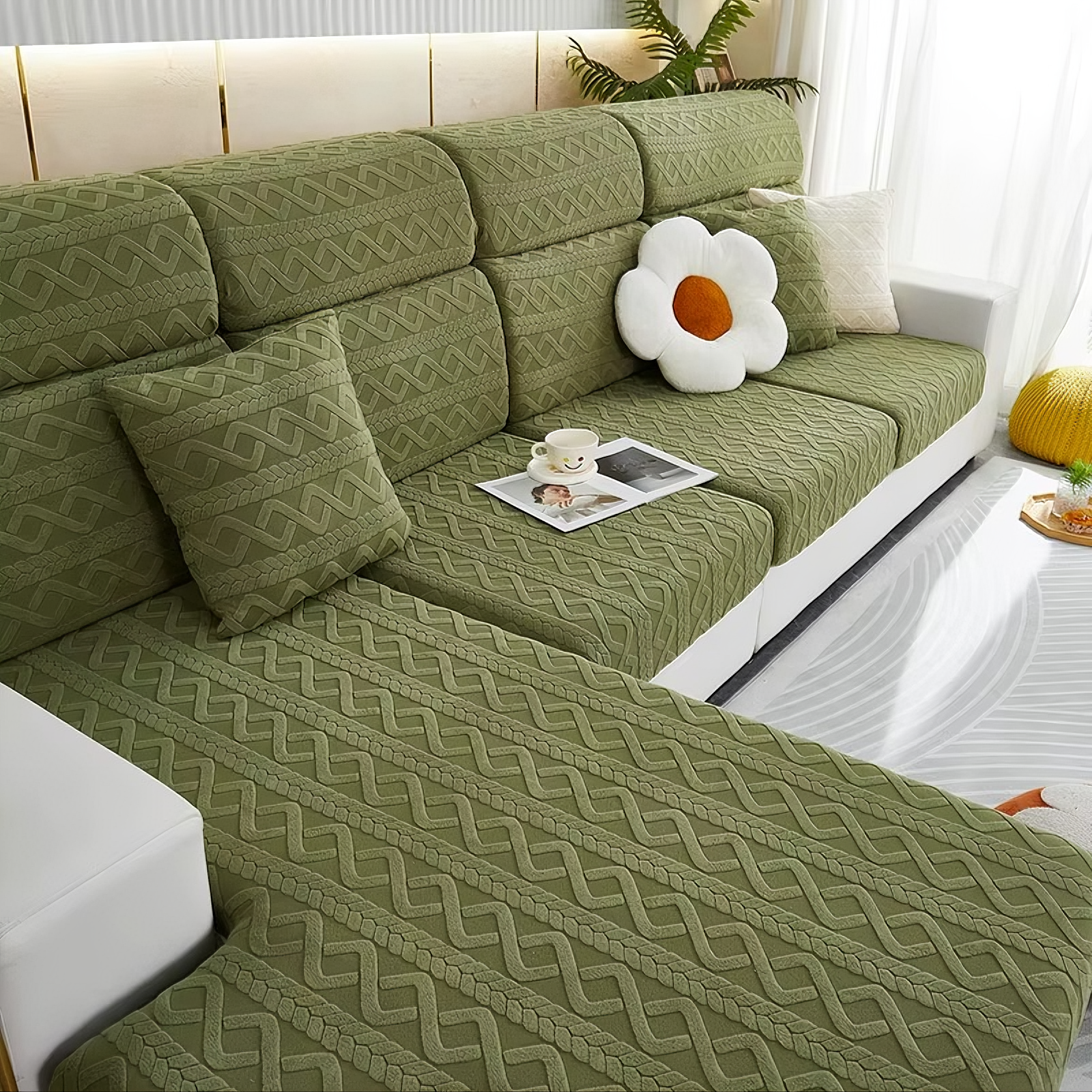 Anti-Slip Jacquard Cushion L Shaped Sofa Couch Cover