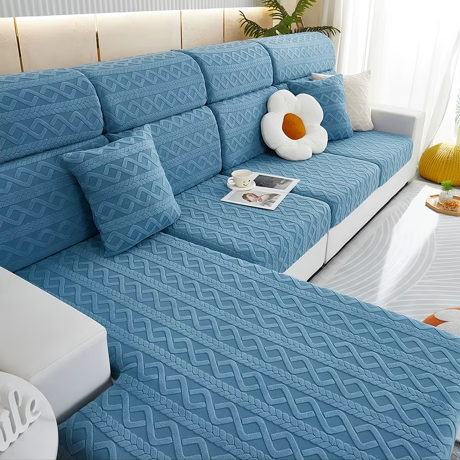 Anti-Slip Jacquard Cushion L Shaped Sofa Couch Cover