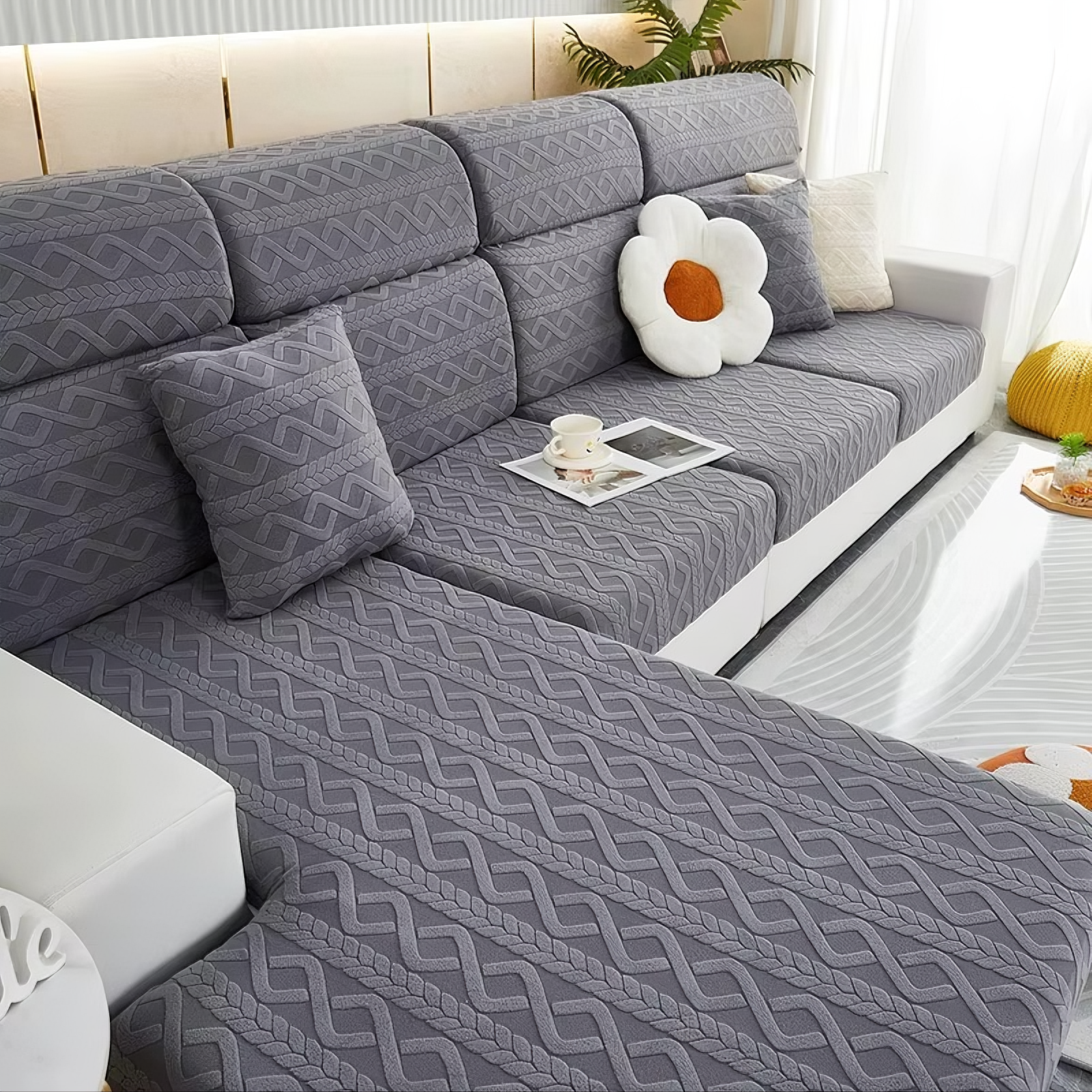 Anti-Slip Jacquard Cushion L Shaped Sofa Couch Cover