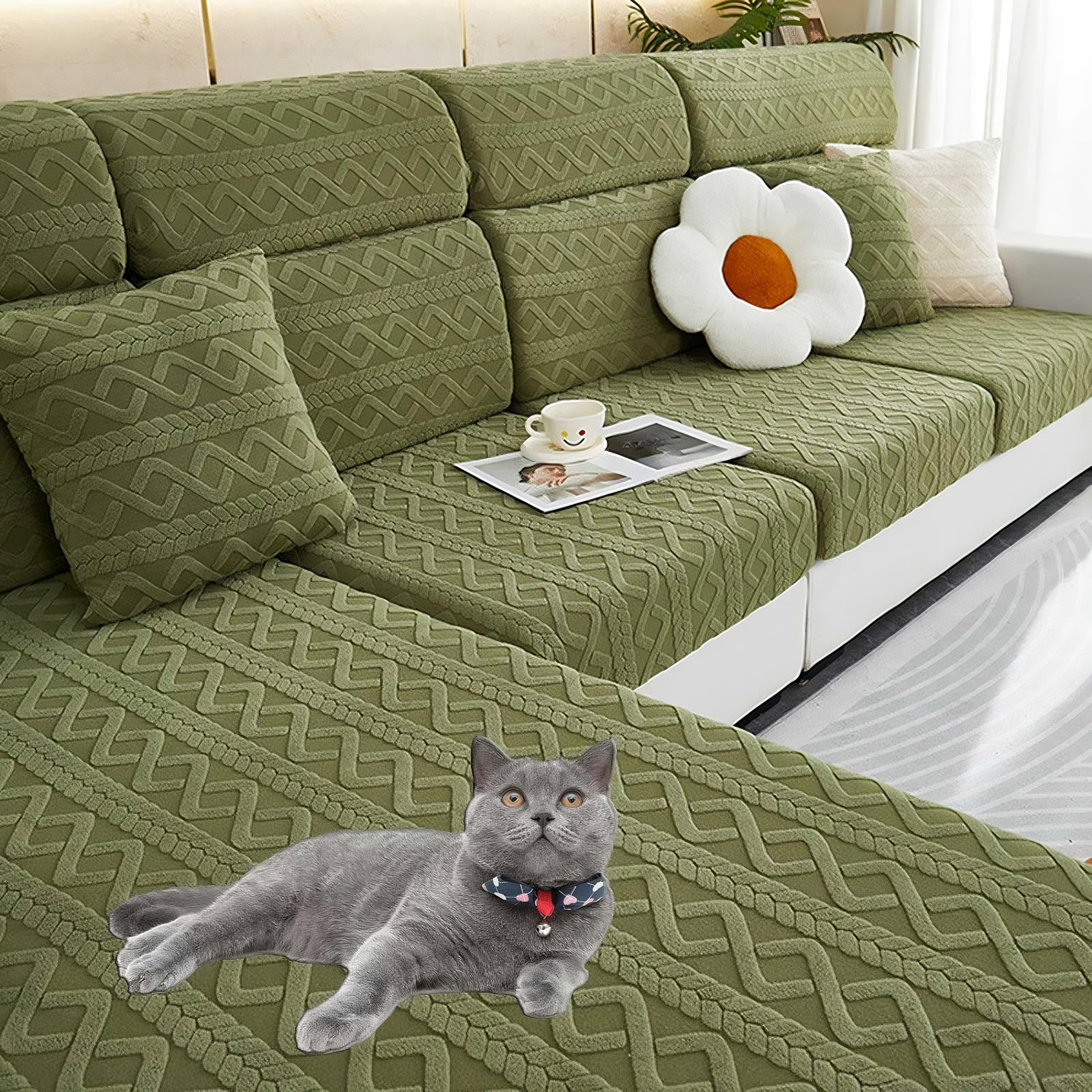 Anti-Slip Jacquard Cushion L Shaped Sofa Couch Cover
