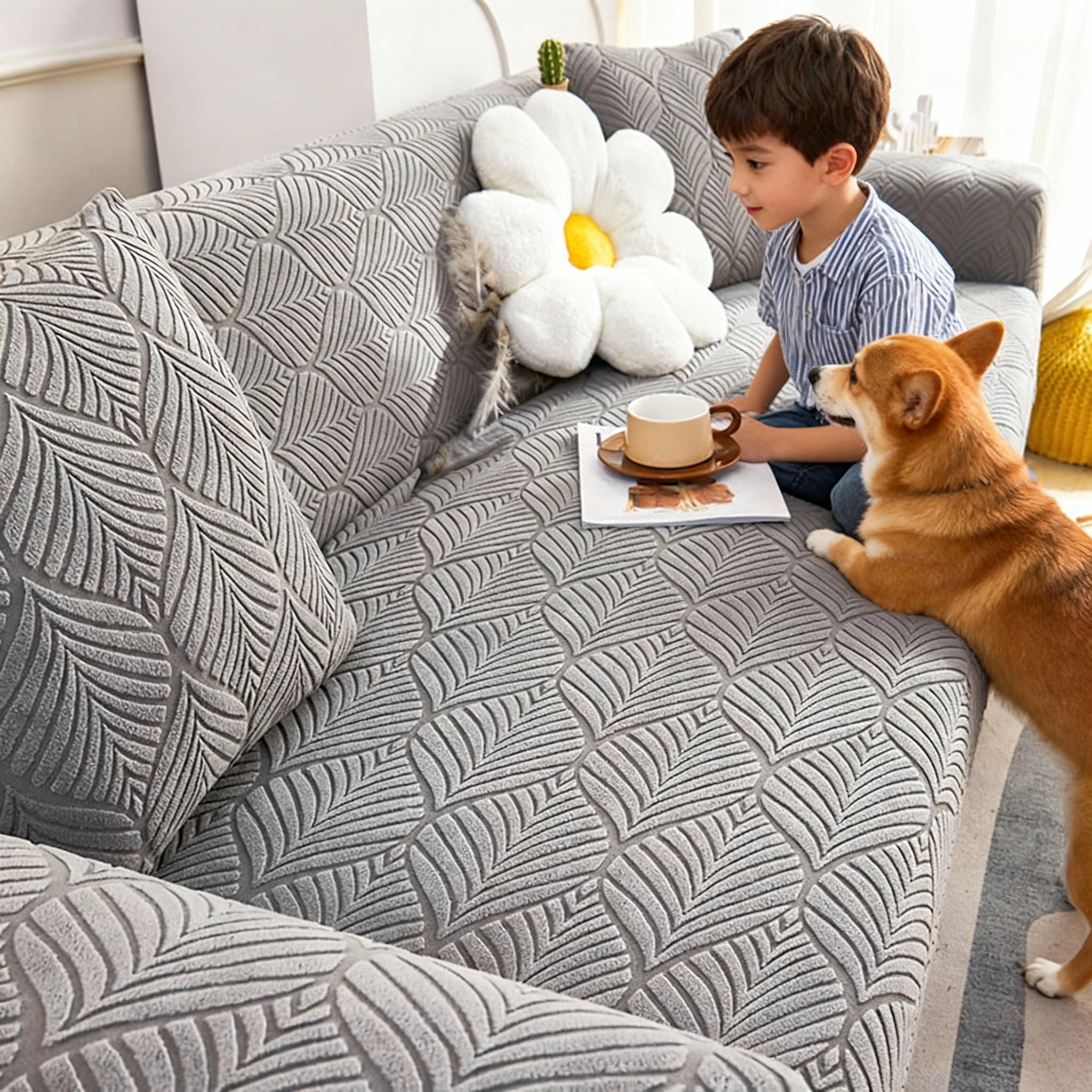 360 Leaves Velvet Slipcover Sofa Couch Cover