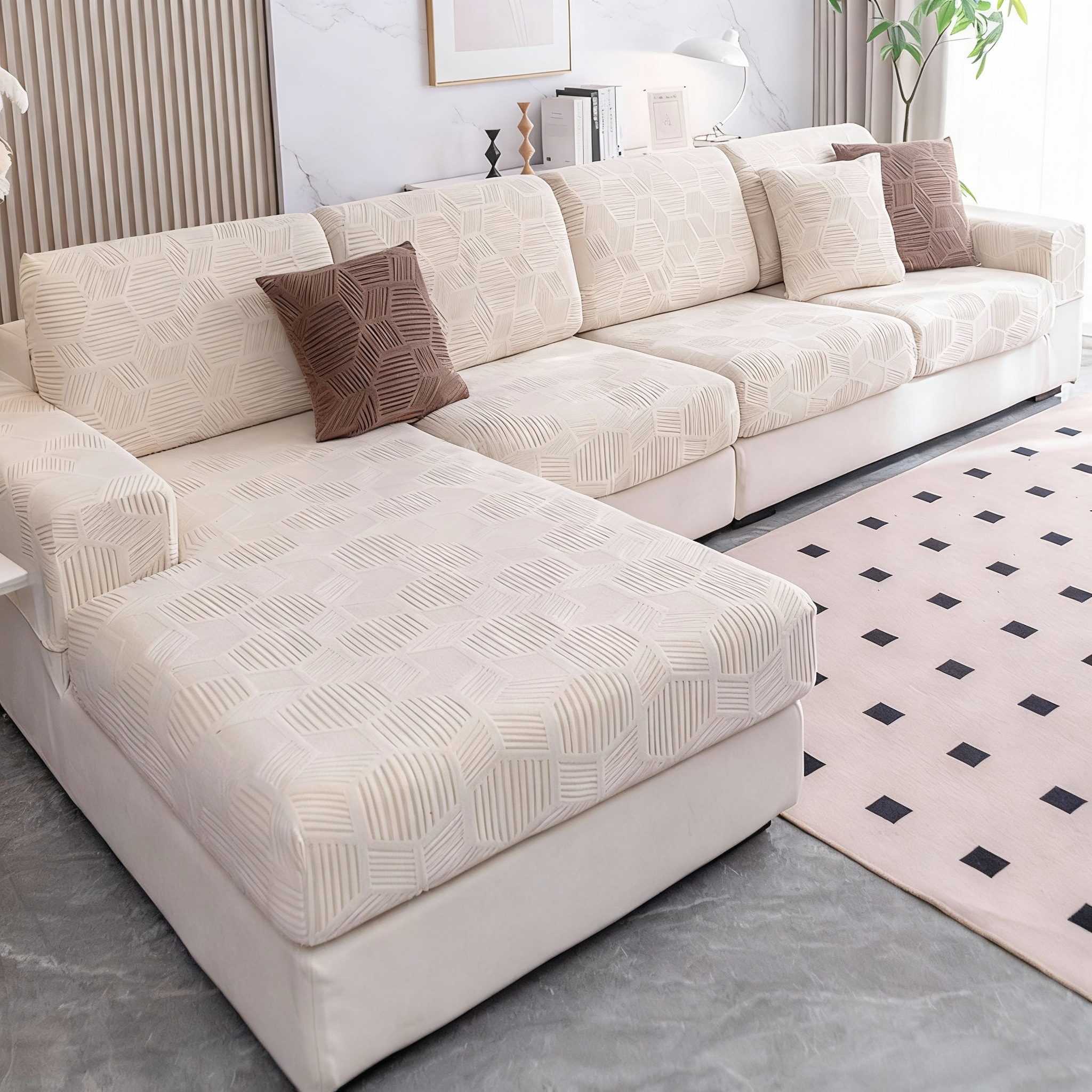Anti Slip Cushion L Shaped Geometric Sectional Sofa Couch Cover