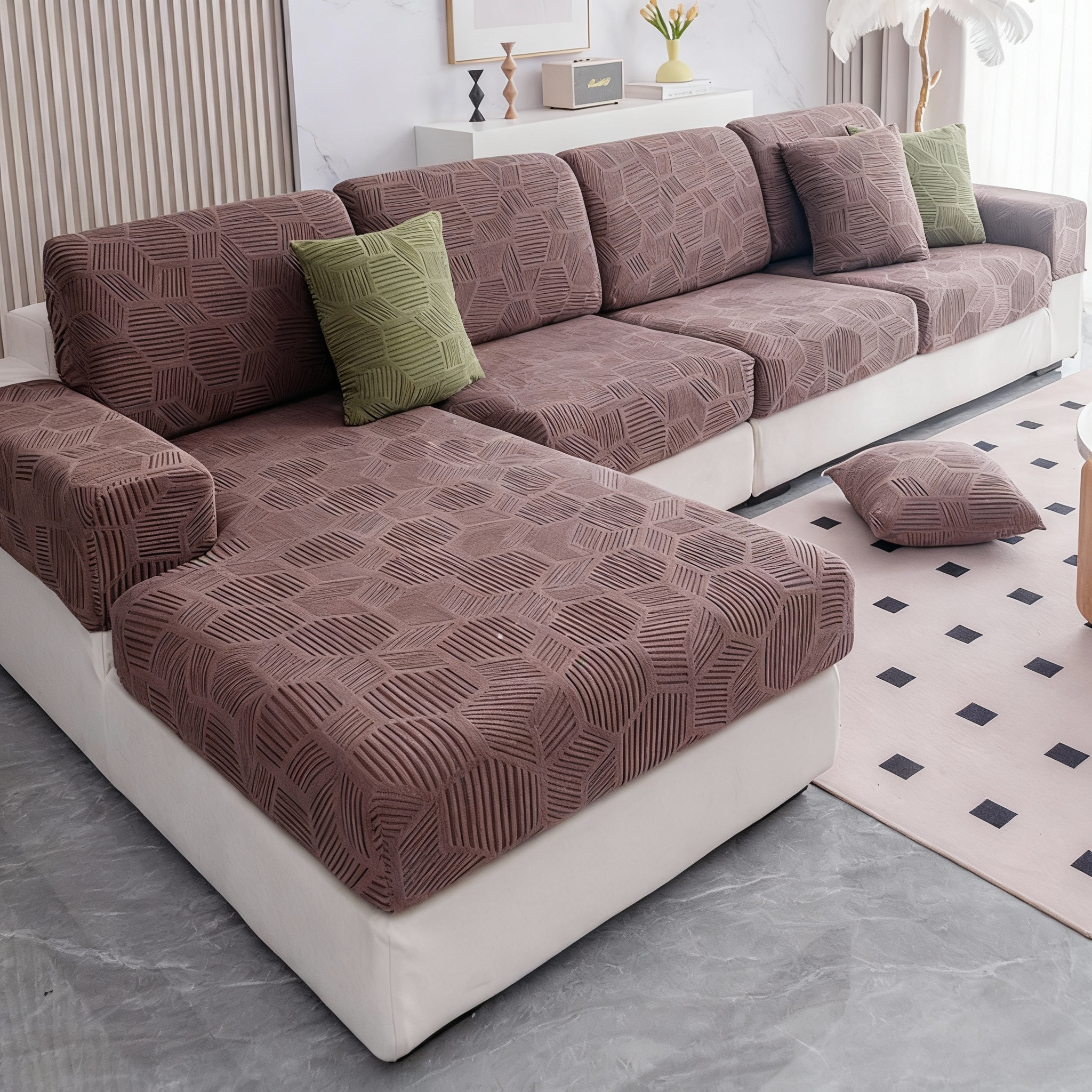 Anti Slip Cushion L Shaped Geometric Sectional Sofa Couch Cover