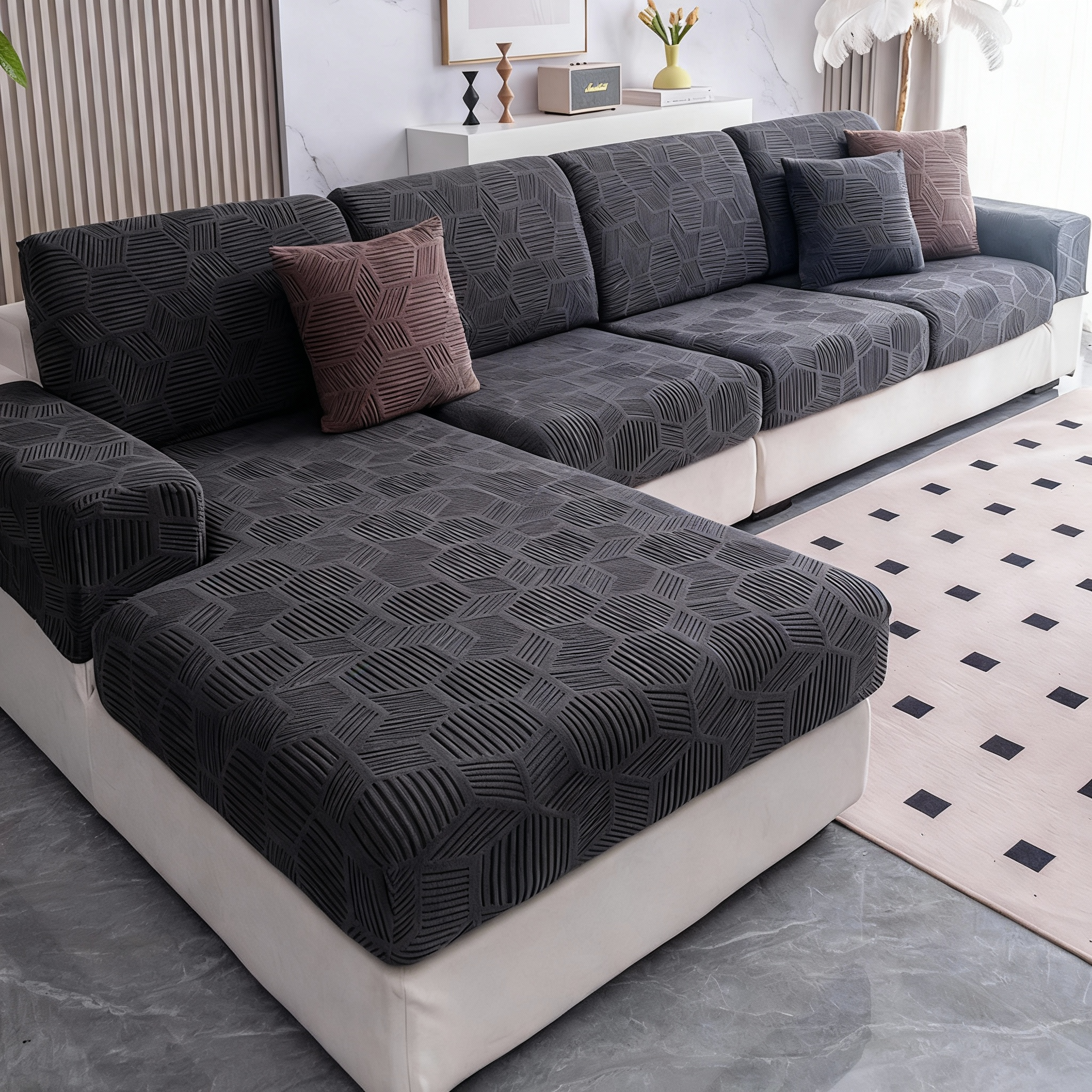 Anti Slip Cushion L Shaped Geometric Sectional Sofa Couch Cover