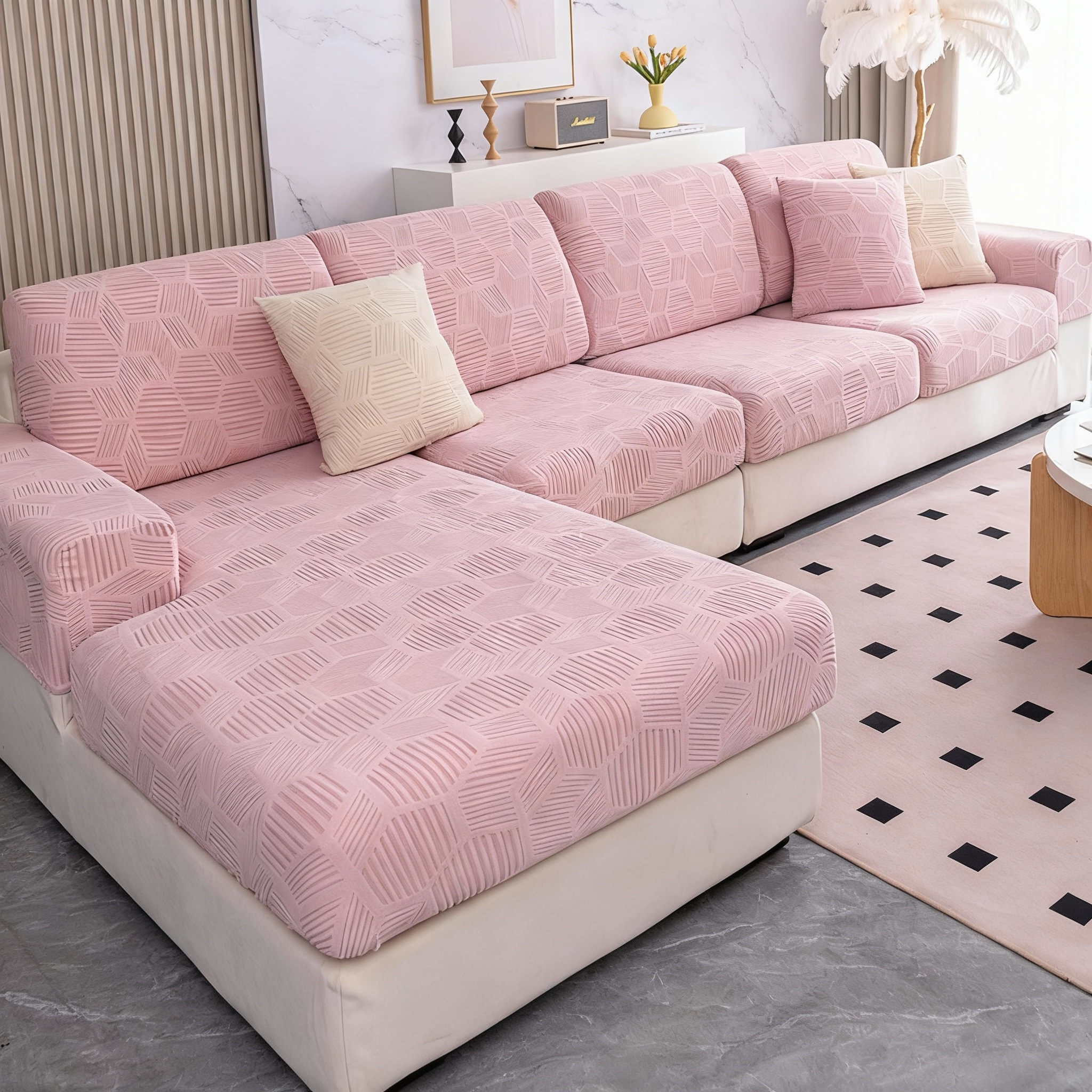 Anti Slip Cushion L Shaped Geometric Sectional Sofa Couch Cover