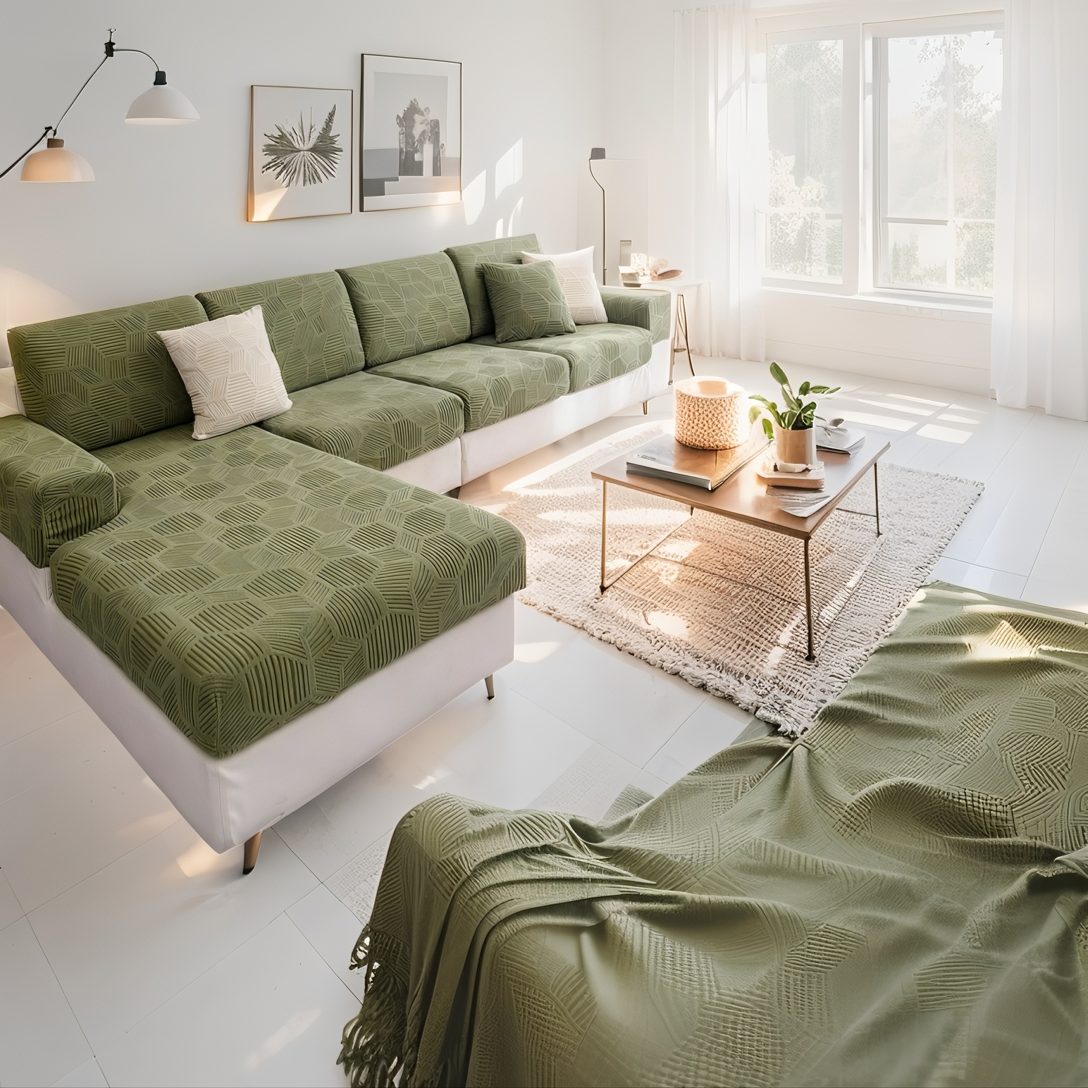 Anti Slip Cushion L Shaped Geometric Sectional Sofa Couch Cover