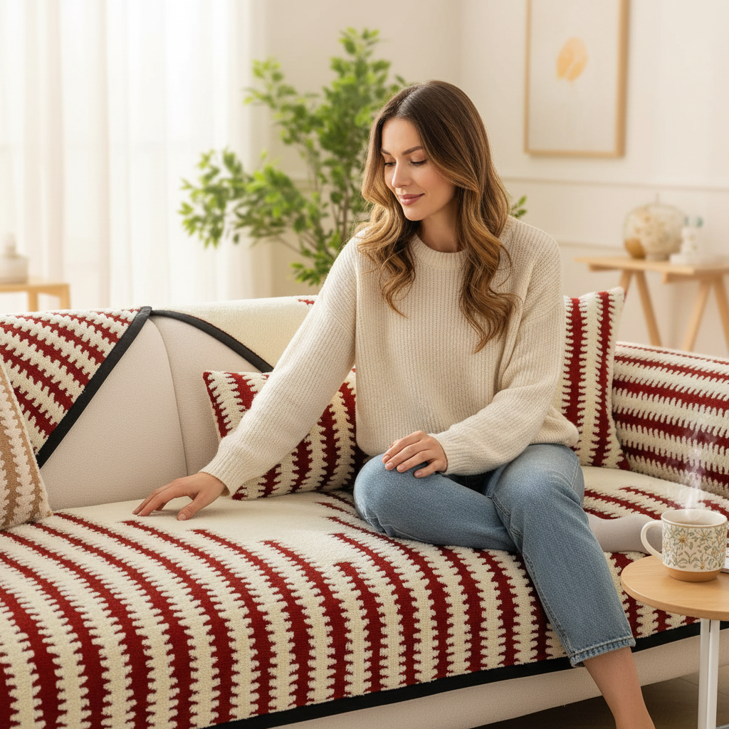 Non Slip Geometric Fuzzy Mat Couch Sofa Cover