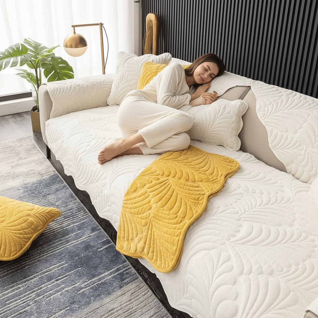 Non Slip Chenille Plush Quilted Mat Couch Sofa Cover