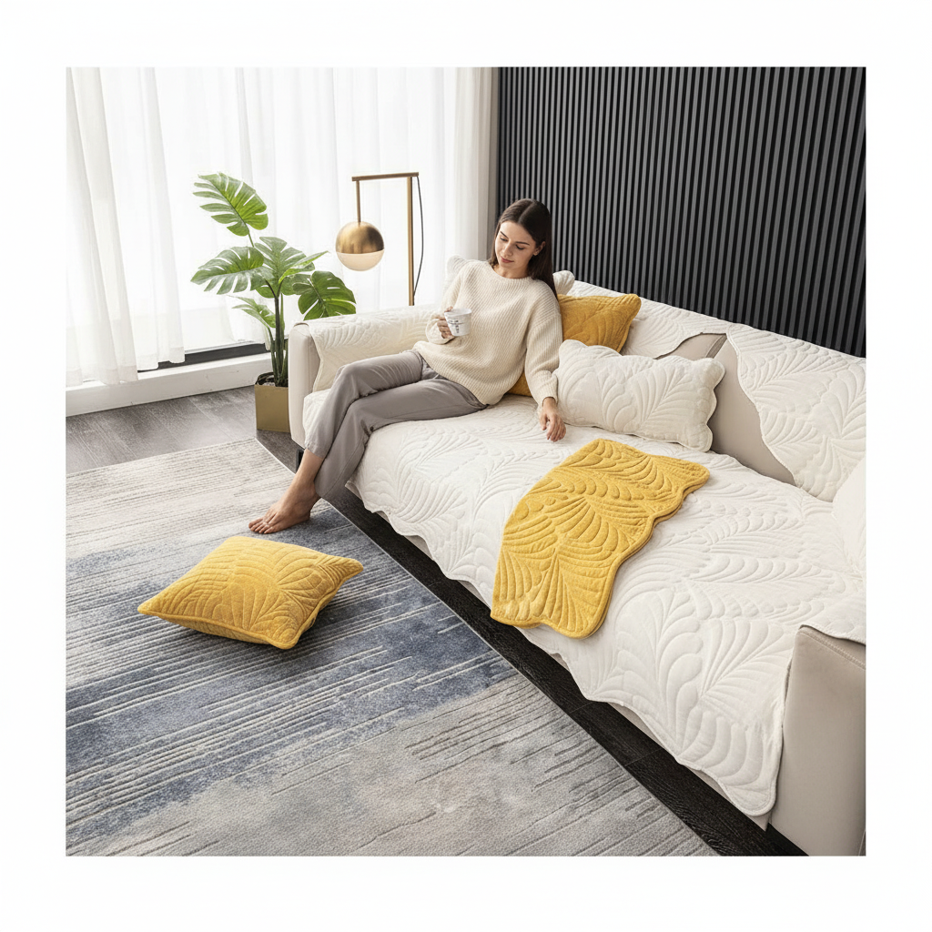 Non Slip Chenille Plush Quilted Mat Couch Sofa Cover