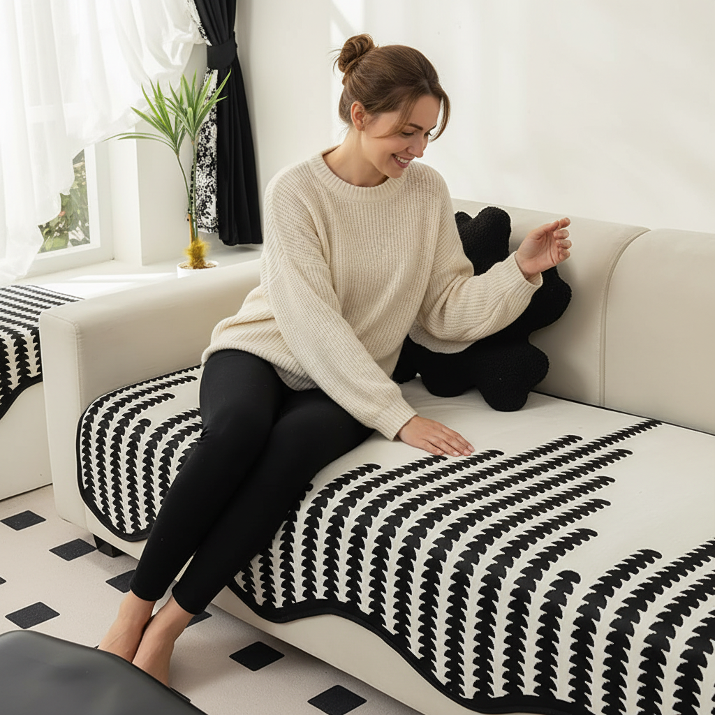 Luxury Chenille Boho Geometric Non Slip Sofa Couch Cover