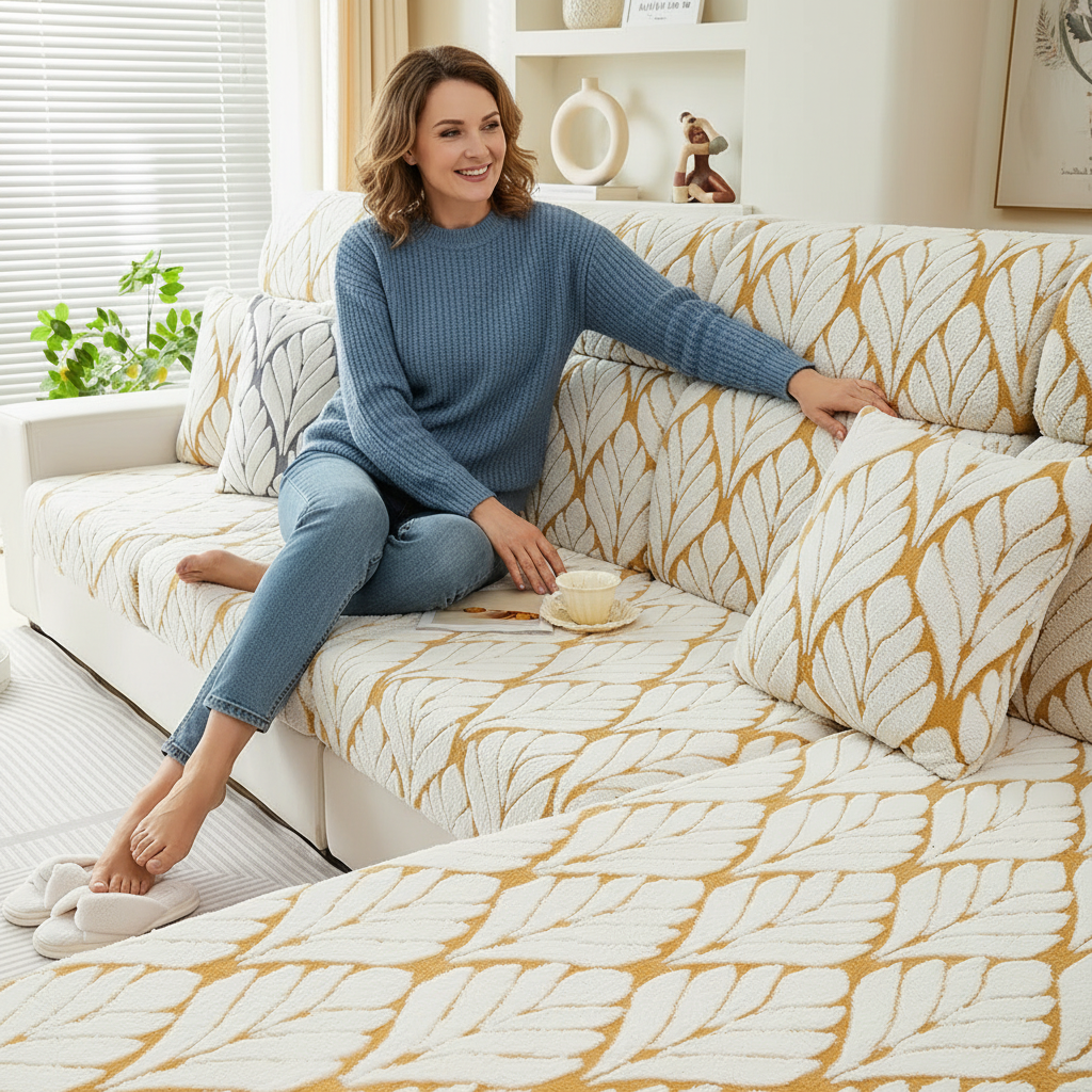 L Shaped Sectional Leaf Plush Cushion Sofa Couch Cover