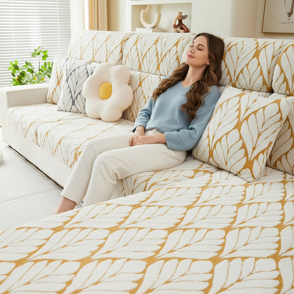 L Shaped Sectional Leaf Plush Cushion Sofa Couch Cover