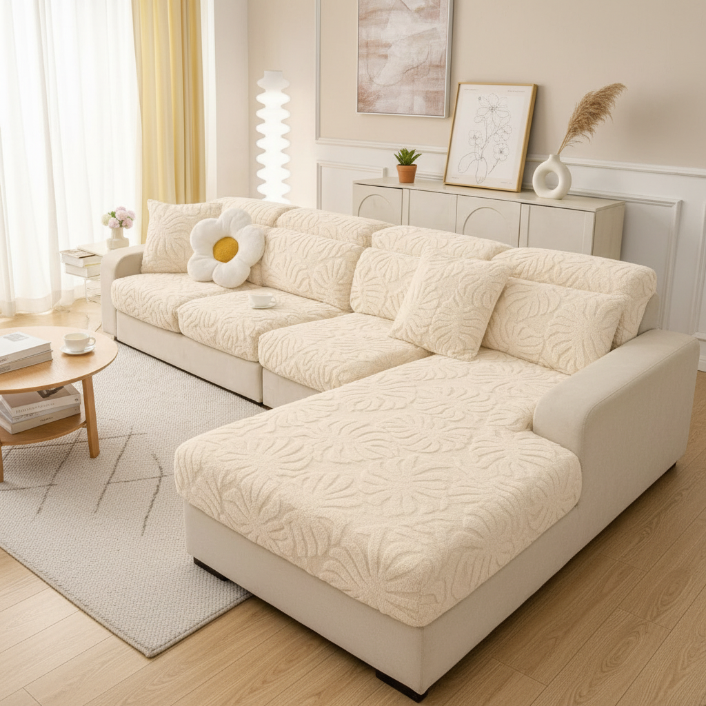 L Shaped Sectional Floral Plush Cushion Sofa Couch Cover