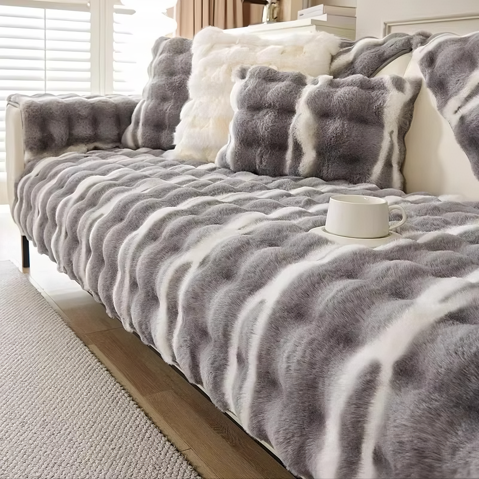 Non Slip Rabbit Fur Plush Furry Mat Couch Sofa Cover