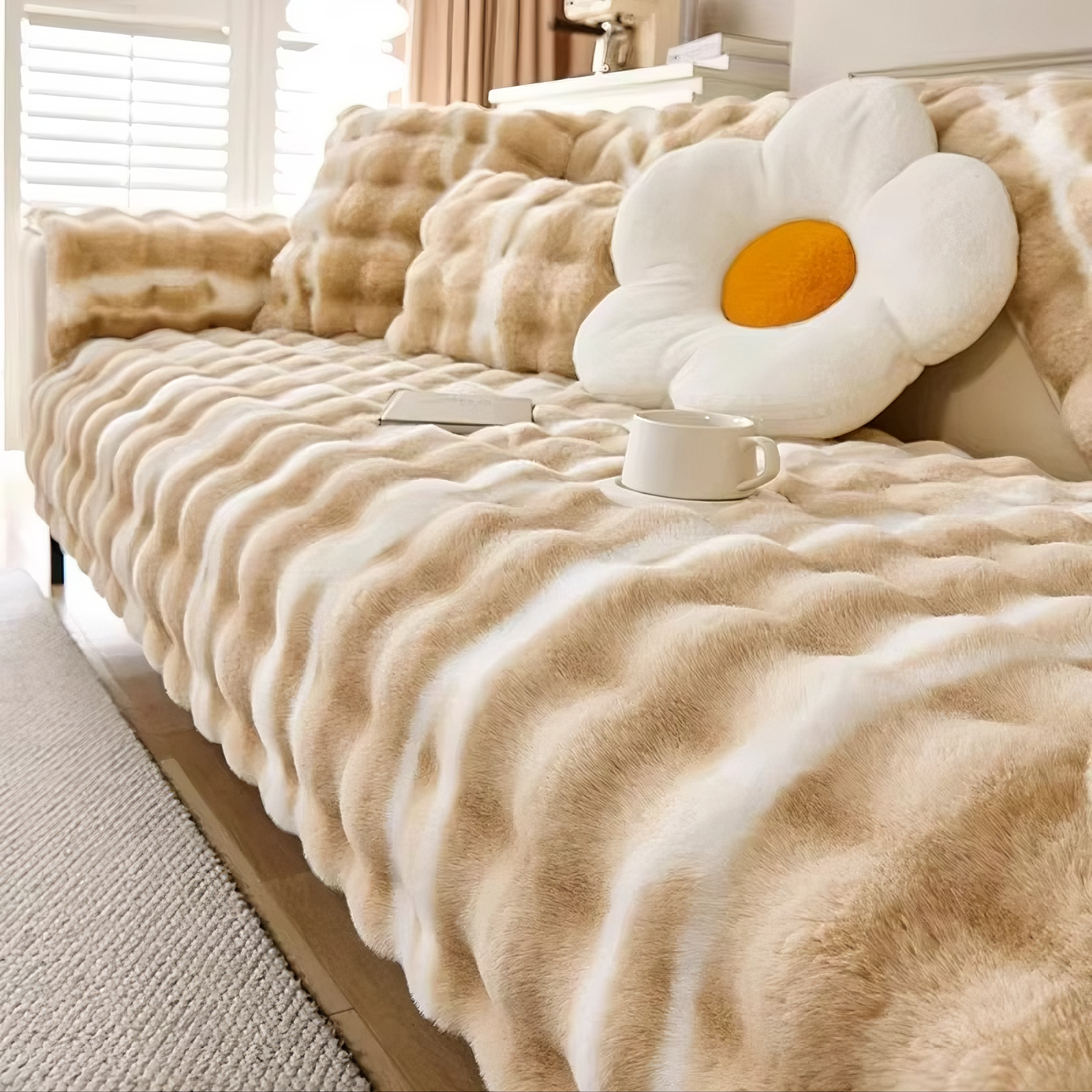 Non Slip Rabbit Fur Plush Furry Mat Couch Sofa Cover