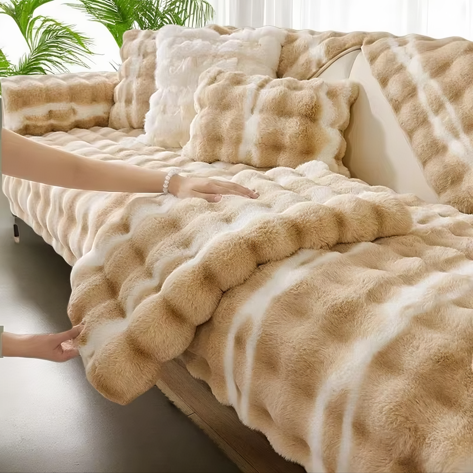 Non Slip Rabbit Fur Plush Furry Mat Couch Sofa Cover