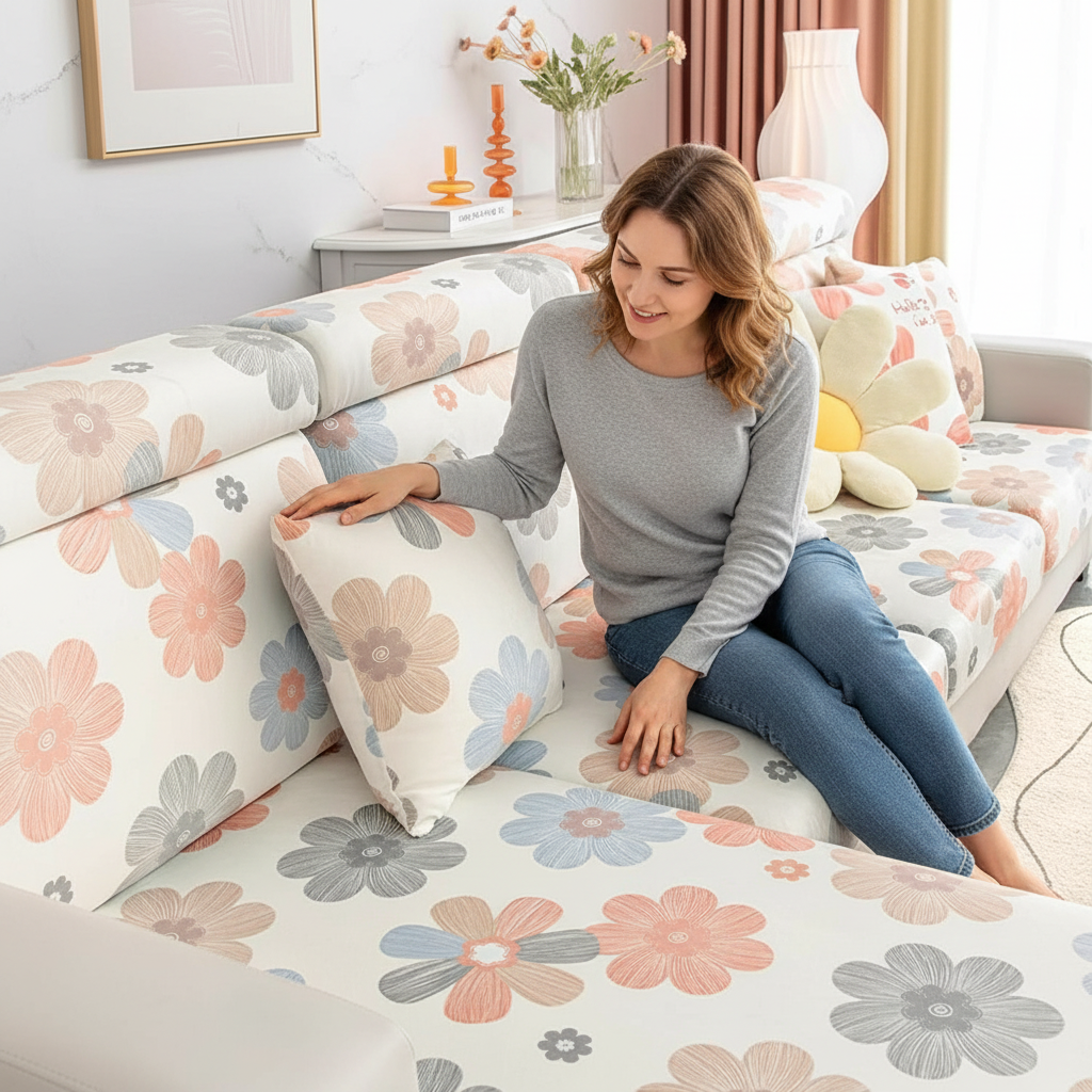 Anti-Slip L Shaped Pastel flora Cushion Sofa Couch Cover