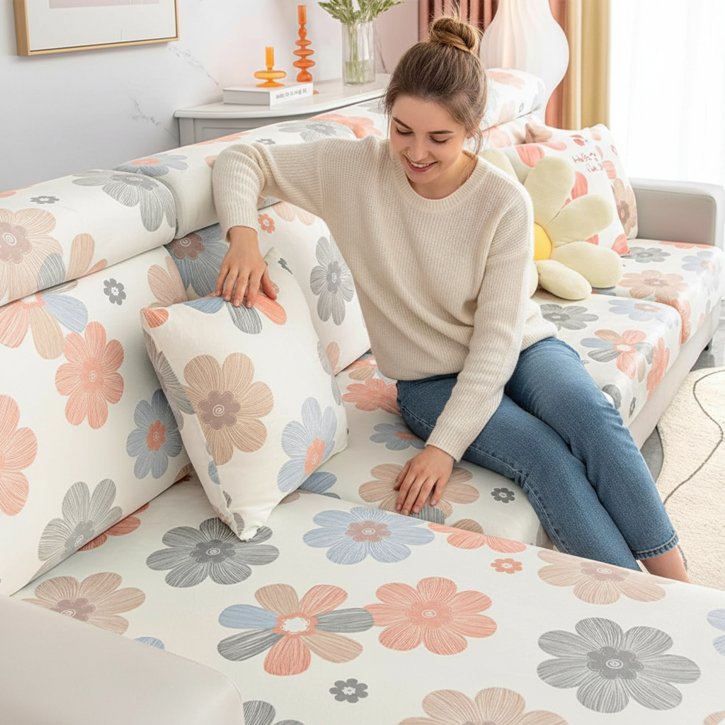 Anti-Slip L Shaped Pastel flora Cushion Sofa Couch Cover