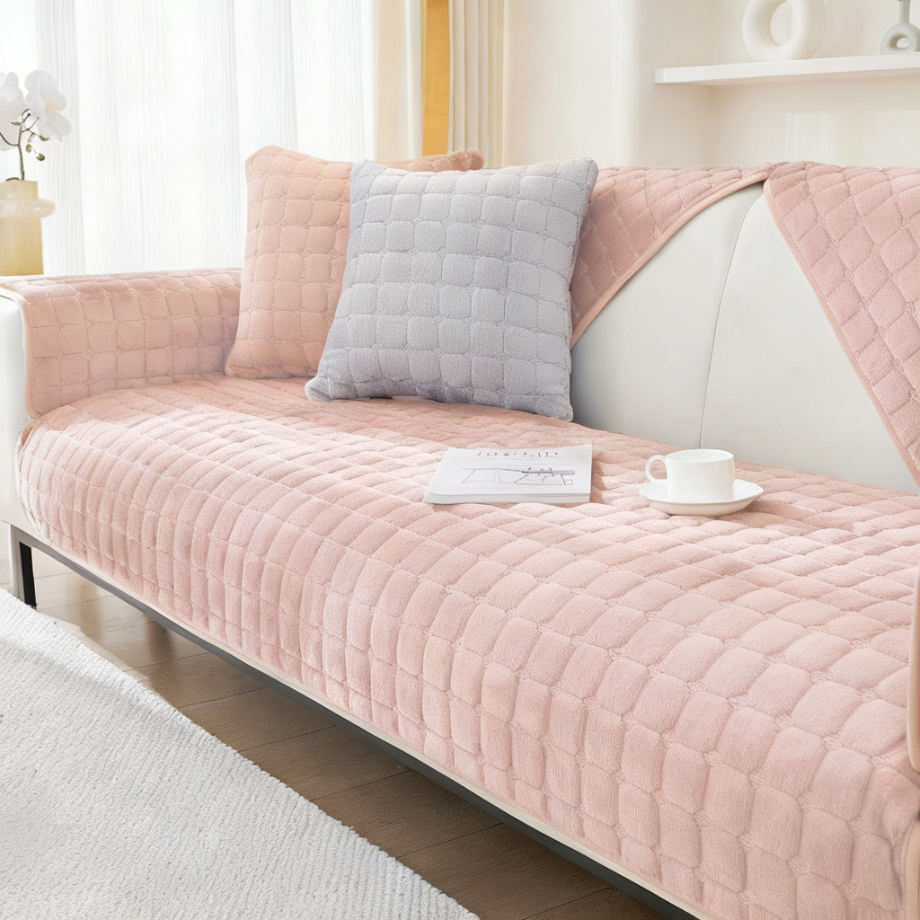 Non-Slip Velvet Quilted Fleece Plush Sofa Couch Cover