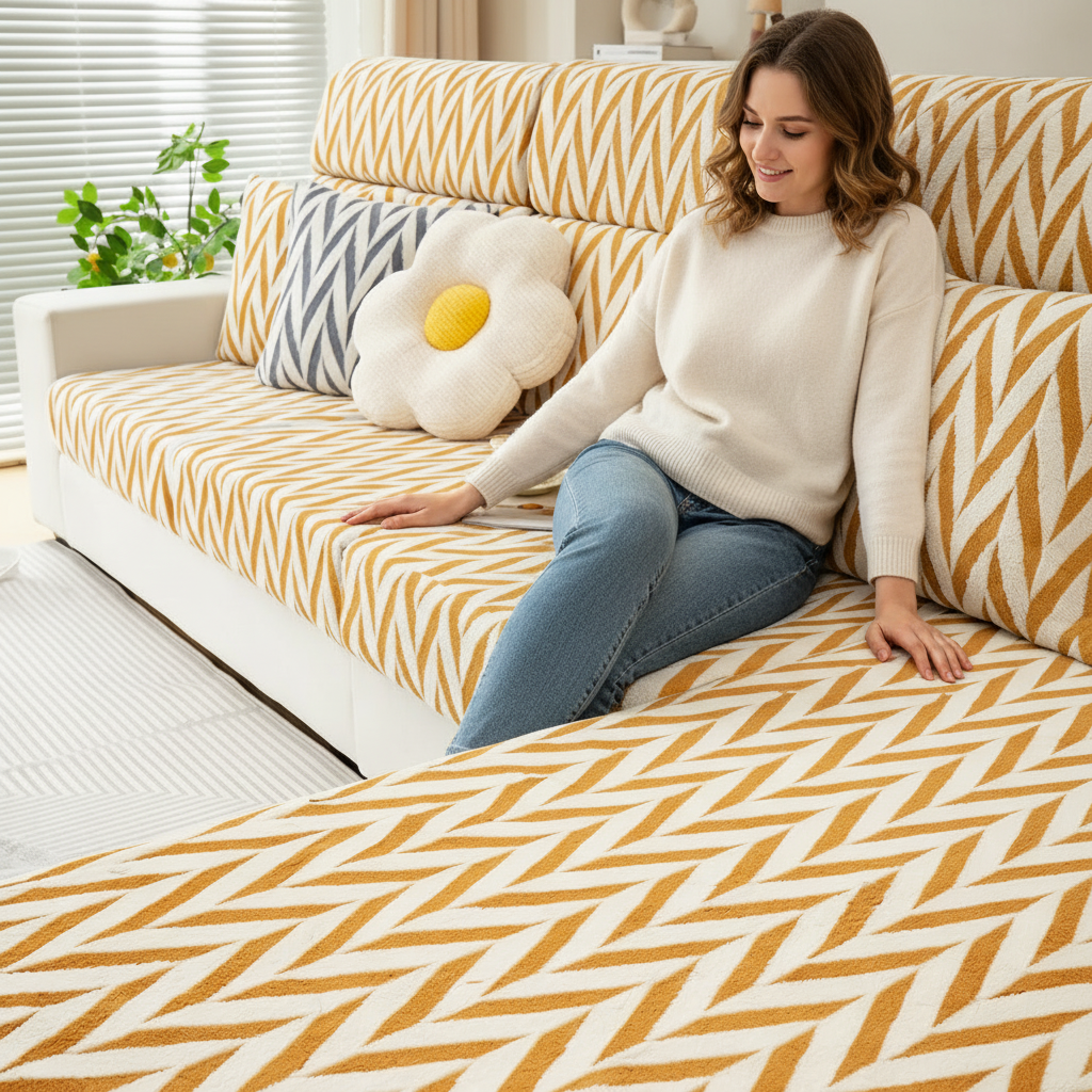 L Shaped Sectional Geometric Plush Cushion Sofa Couch Cover