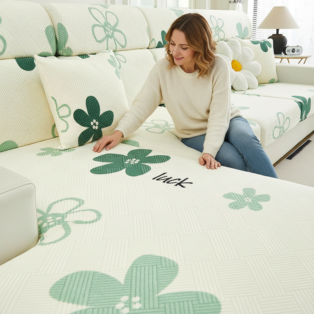Anti-Slip Floral Cushion Sectional L Shaped Sofa Couch Cover