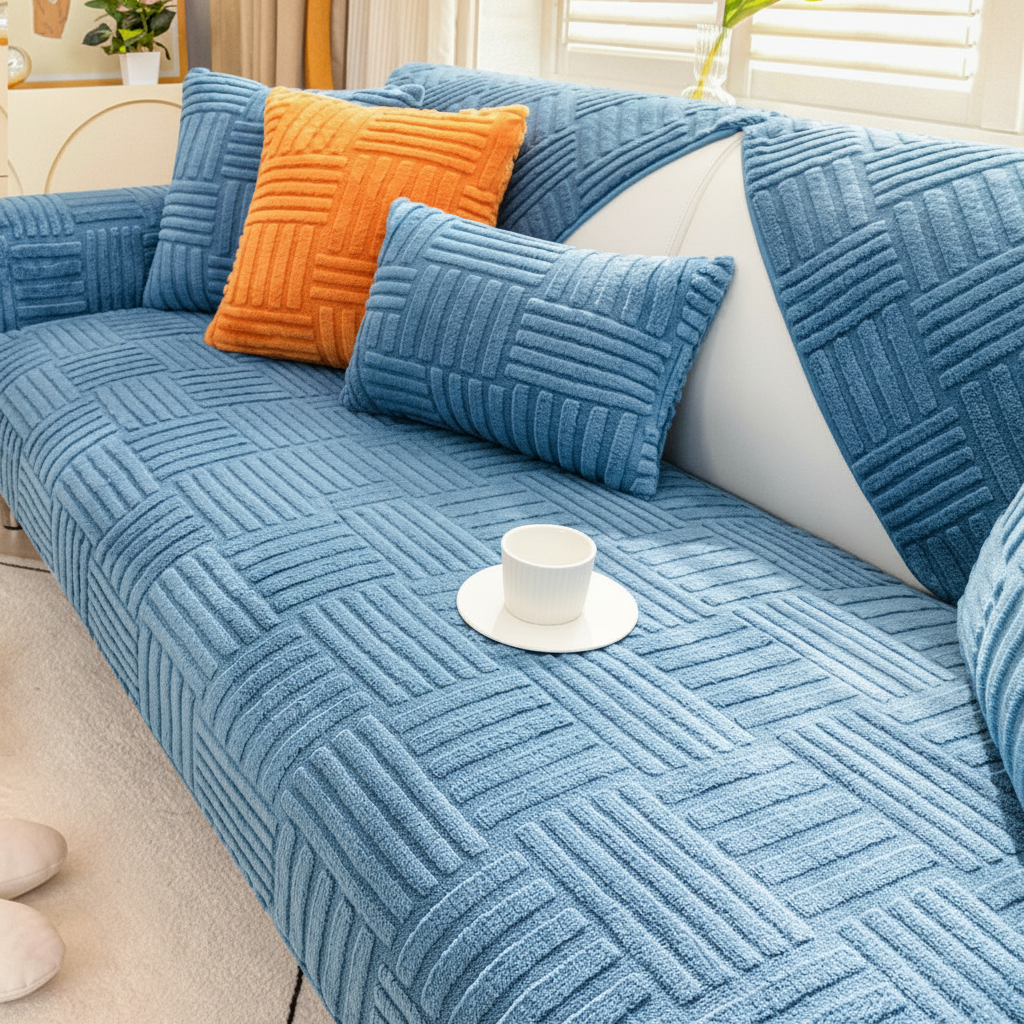 Non-Slip Striped Fleece Plush Sofa Couch Cover