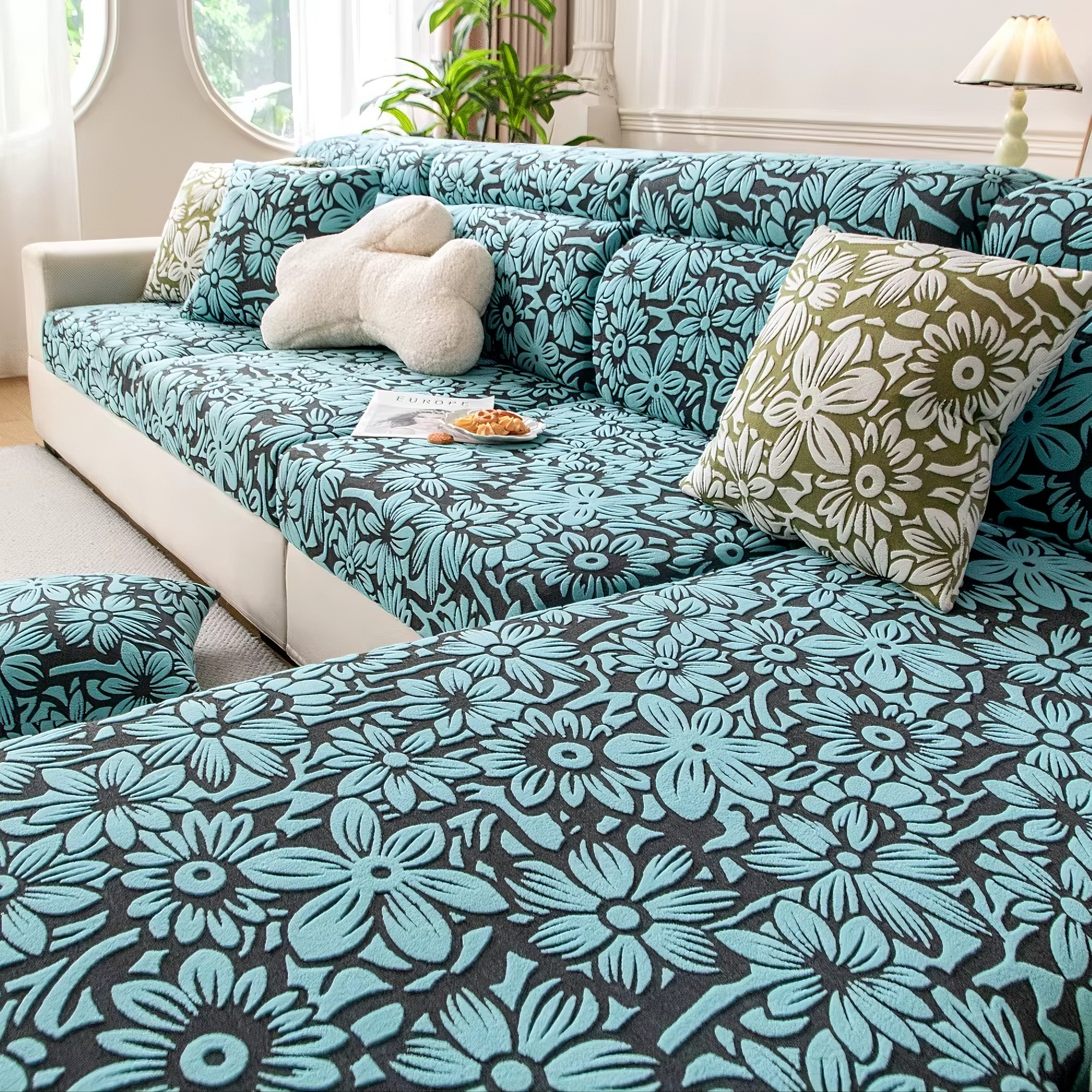 Anti Slip Jacquard Floral L Shaped Sectional Cushion Sofa Couch Cover