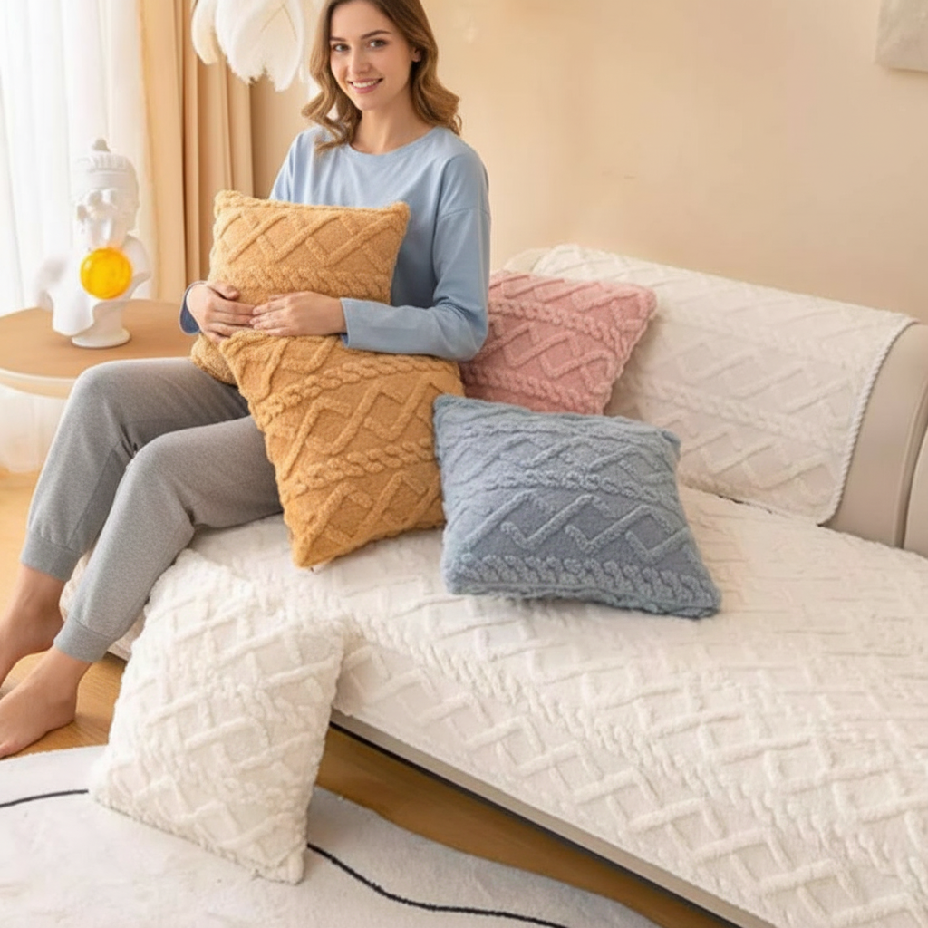 Non Slip Fluffy Jacquard Geometric Mat Couch Sofa Cover