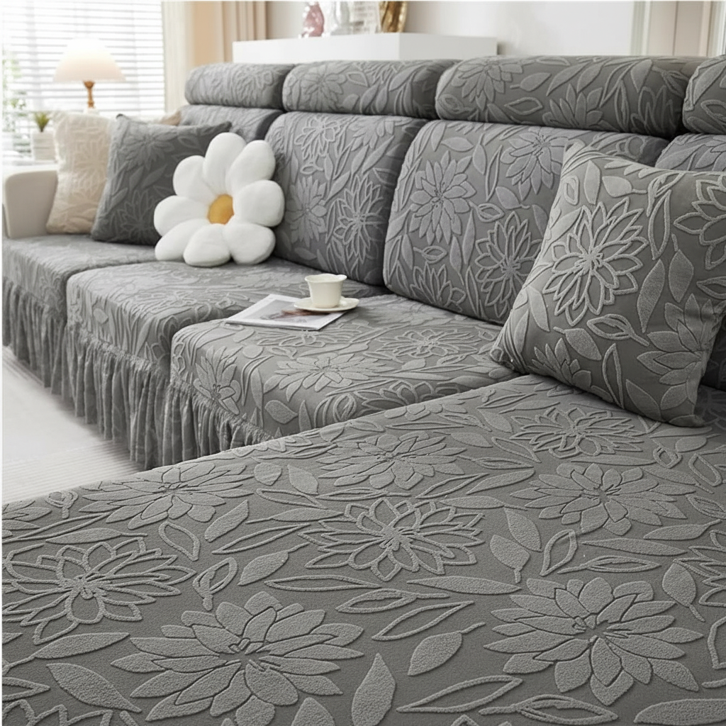 Boho Floral Cushion Skirted L Shaped Slipcover Sofa Couch Cover