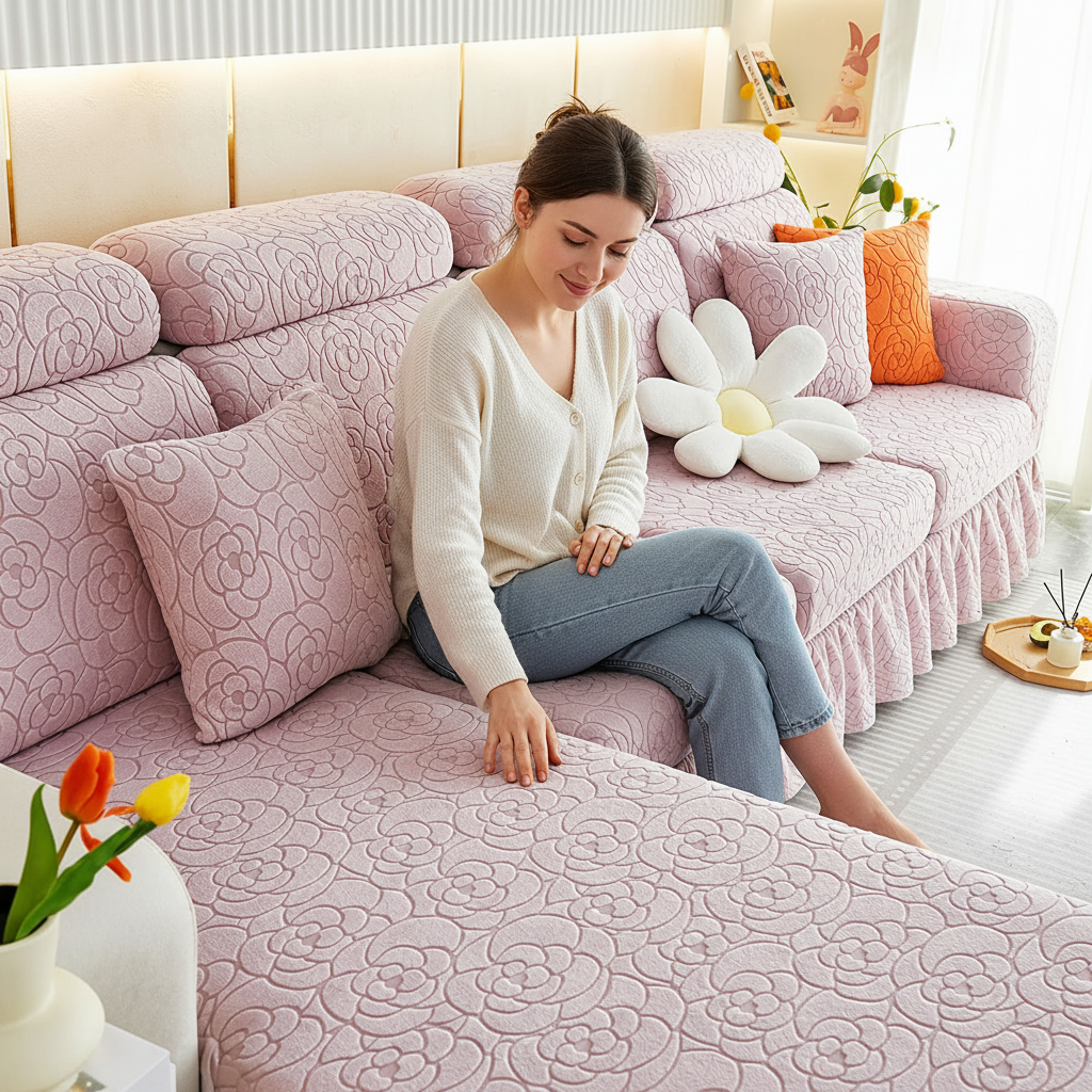 L Shaped Floral Skirted Cushion Slipcover Sofa Couch Cover
