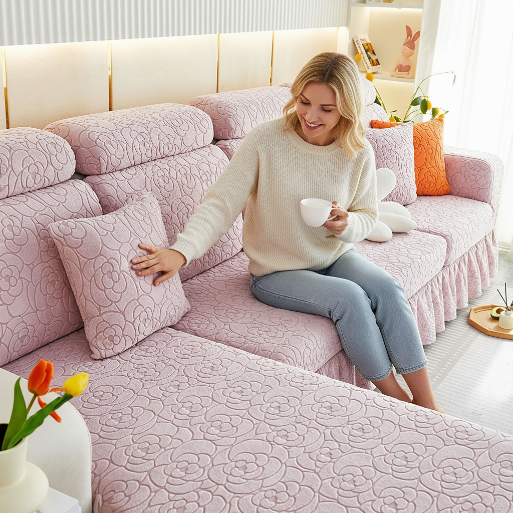 L Shaped Floral Skirted Cushion Slipcover Sofa Couch Cover